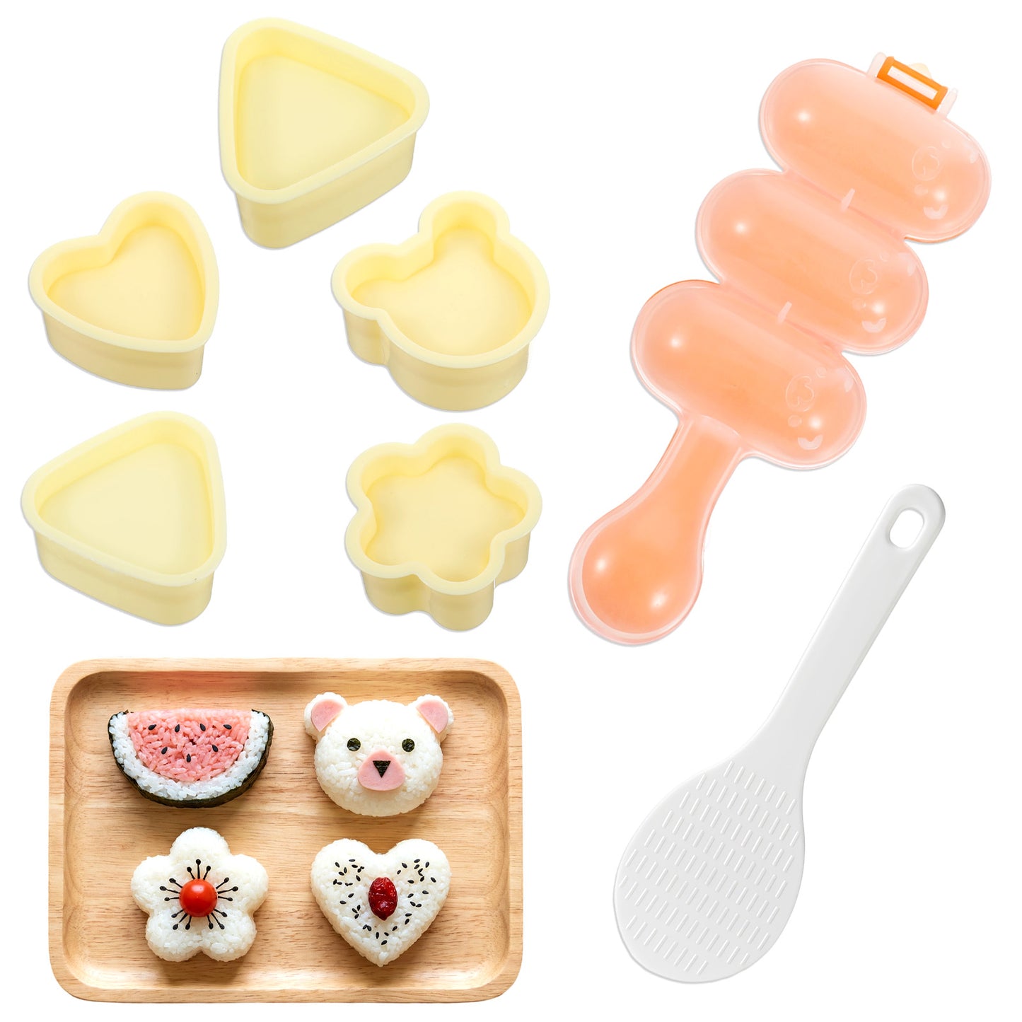 Onigiri Mold Set - 7Pcs Sushi Maker Press, Silicone Rice Ball Molds with Mini Rice Paddle for Lunch Bento Home DIY