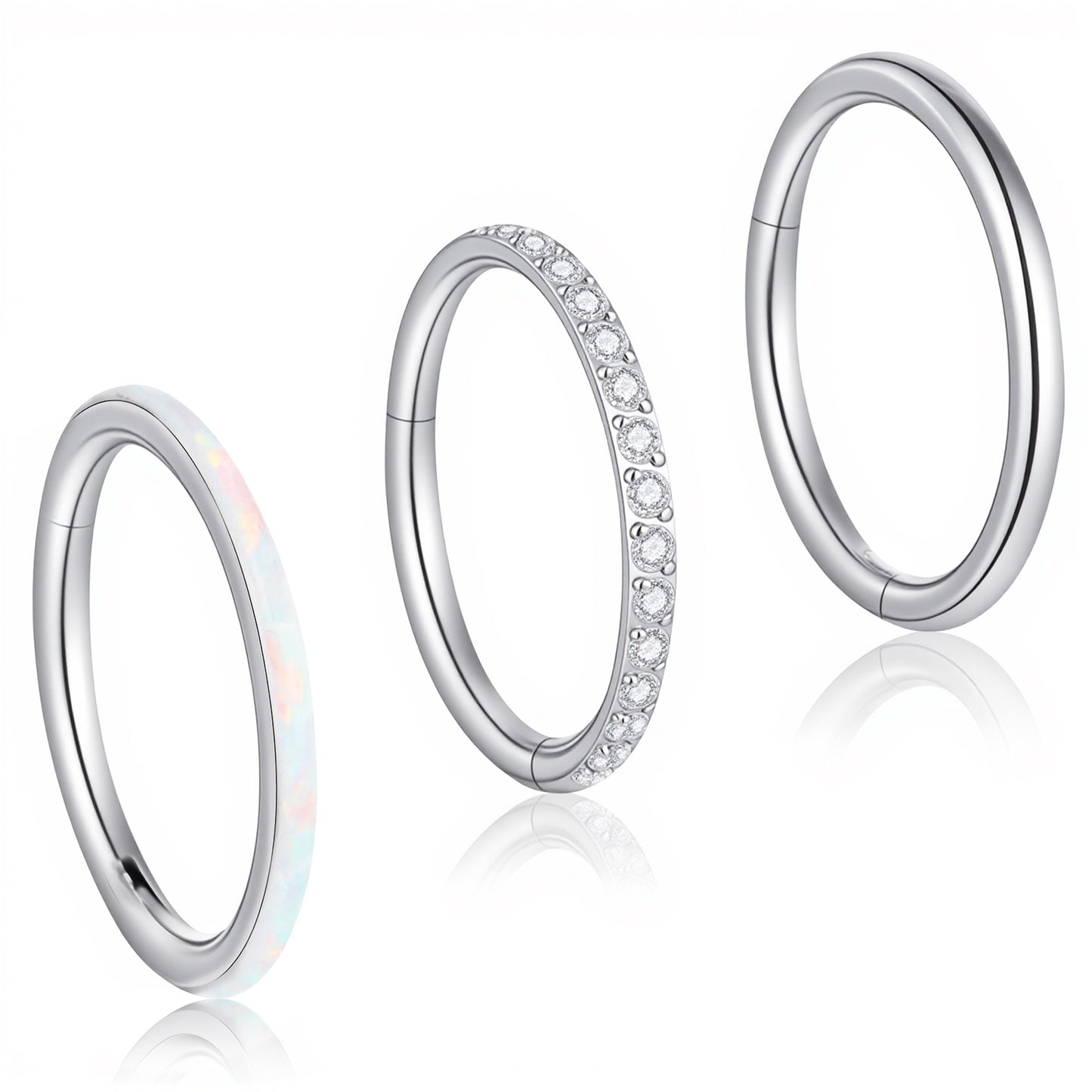 Yolev 3Pcs 18G Nose Rings Hoops Stainless Steel Hinged Nose Hoops CZ Clicker Nose Rings Silver Lip Ring Helix Cartilage Hoop Earring Conch Body Piercing Jewelry for Women Men (8mm)