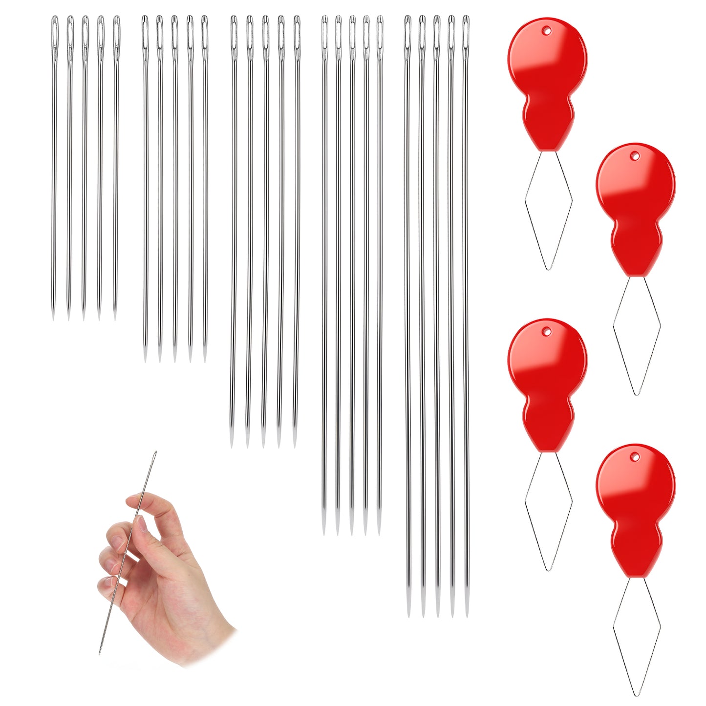 25 Pcs Sewing Needles with 4 Needle Threaders 5 Sizes Hand Sewing Needles