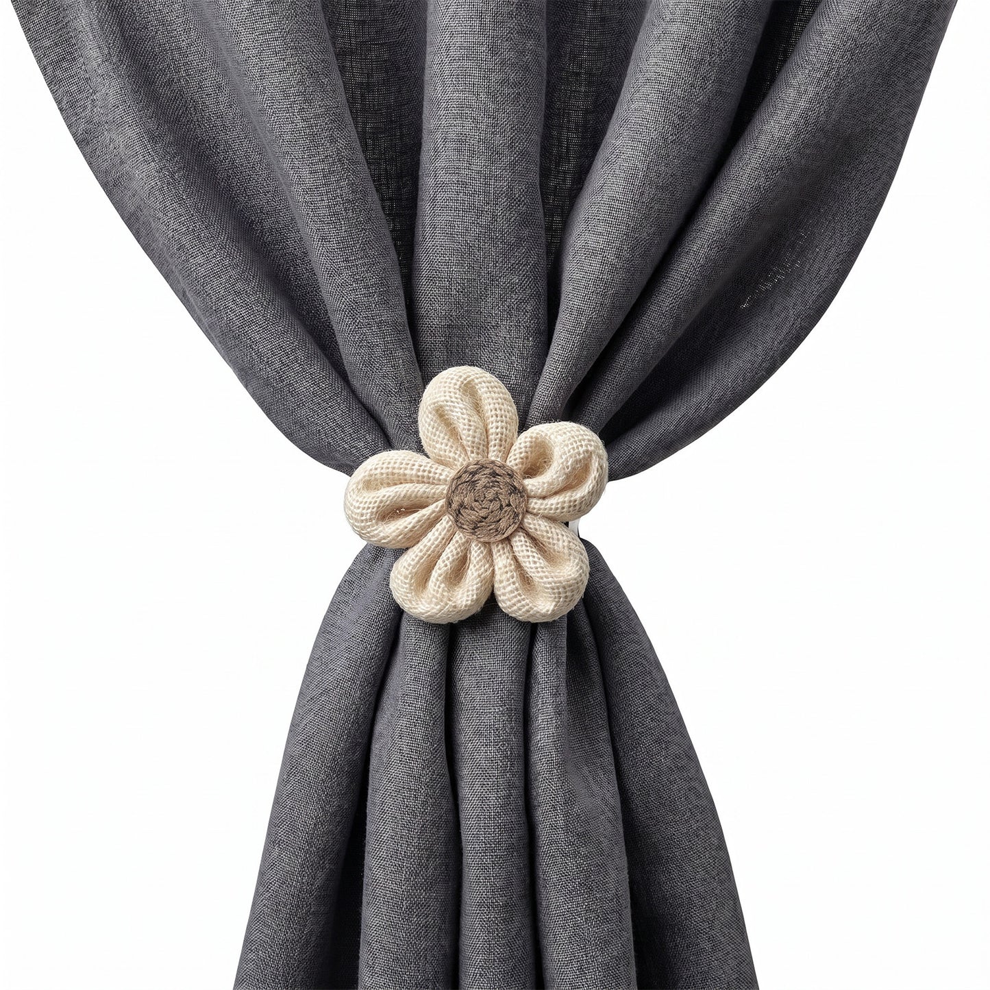 Curtain Tiebacks Clips, 2 Pack Flower Tie Backs for Curtains, Boho Curtain Holdbacks Clamps for Bedroom Window Decor, Beige