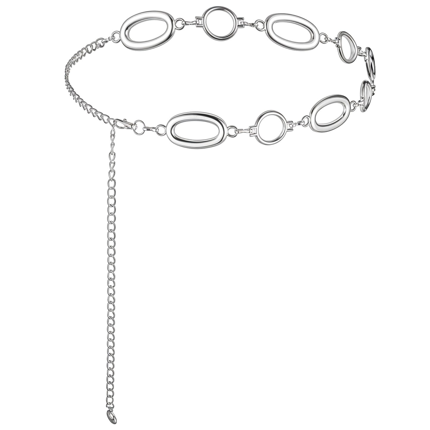 Tucnoeu Waist Chain Belt for Women Silver Waist Chain Circle O-Ring Metal Link Body Chains Adjustable Stainless Steel Fashion Belt for Dresses (39.3in, Silver)