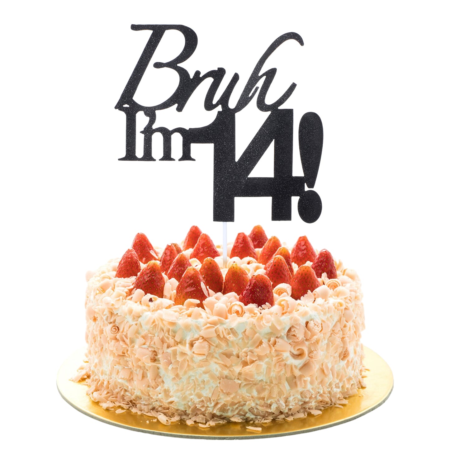 Bruh I'm 14 Cake Topper, Black Glitter Birthday Decorations For Teens, Funny 14 Year Old Party Supplies, Cake Decor, 16th Birthday Celebration(Bruh I'm 14!)