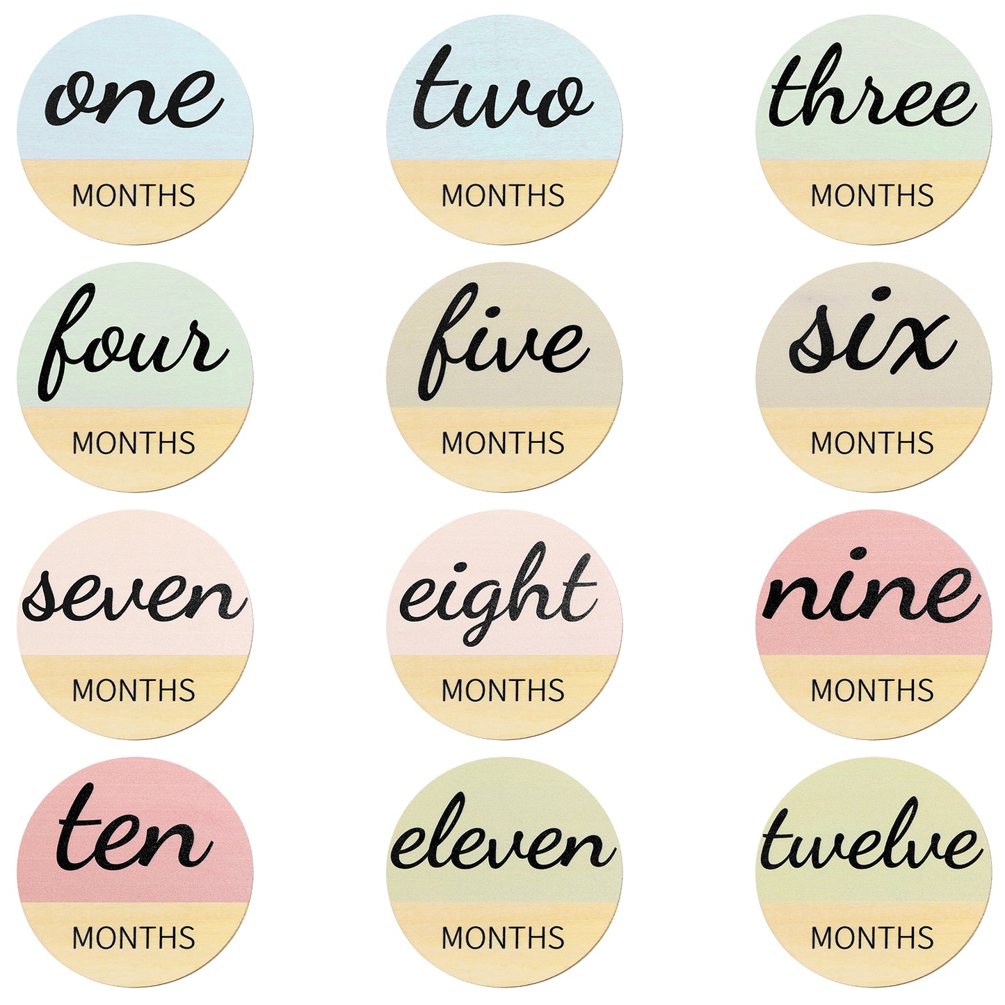6 Pcs Wooden Baby Milestone Cards 0-12 Months, Double-Sided Round Month Signs, 10cm Newborn Infant Growth Recording Set, Milestone Cards Premium Gift for New Parents, Baby Shower or Nursery Décor