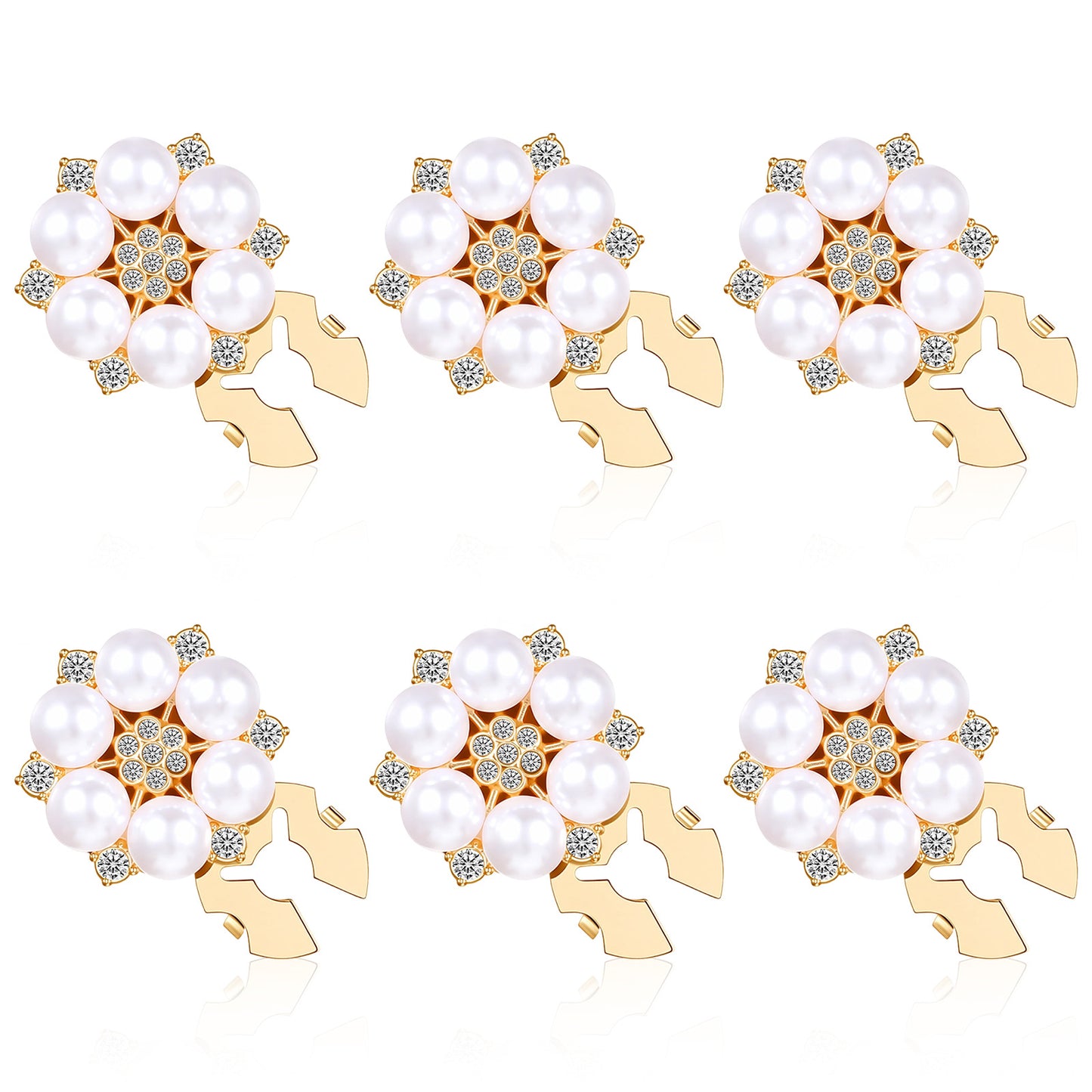 6Pcs Rhinestone Button Covers for Women Detachable Button Jewelry Covers Pearl Crystal Decorative Clips Gold Buttons Pins for Women Men Jeans Shirts DIY Craft Clothing Embellishments