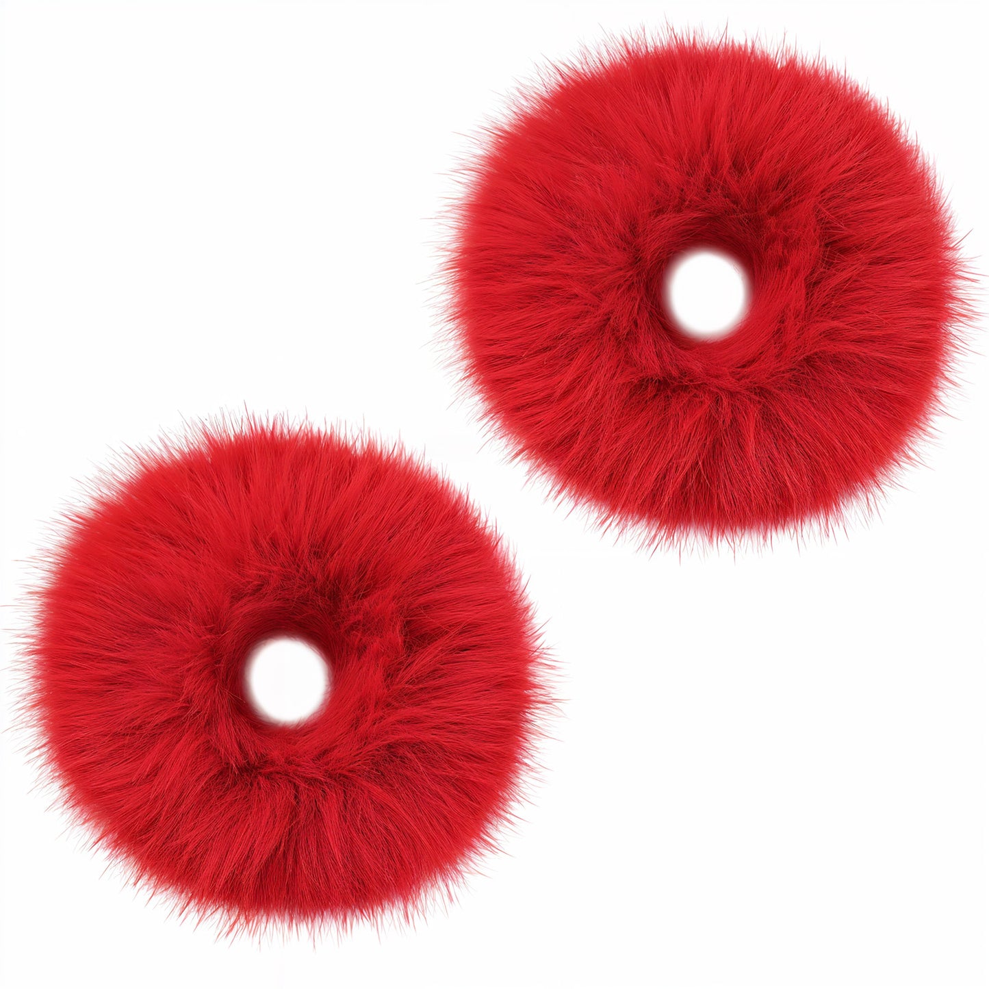Lusofie 2Pcs Red Pompom Hair Tie, Furry Faux Rabbit Fur Fuzzy Scrunchies, Red Fuzzy Hair Ties Baby Hairs Ties Ponytail Holders Pom Accessories for Girl Women