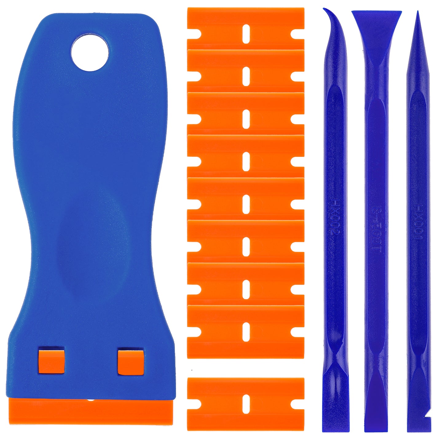 Plastic Scraper Tool with 10 Plastic Razor Blades,Blue Portable Glass Scraper,Wallpaper Scraper,Multipurpose Scraper Replacement for Cleaning Labels and Decals