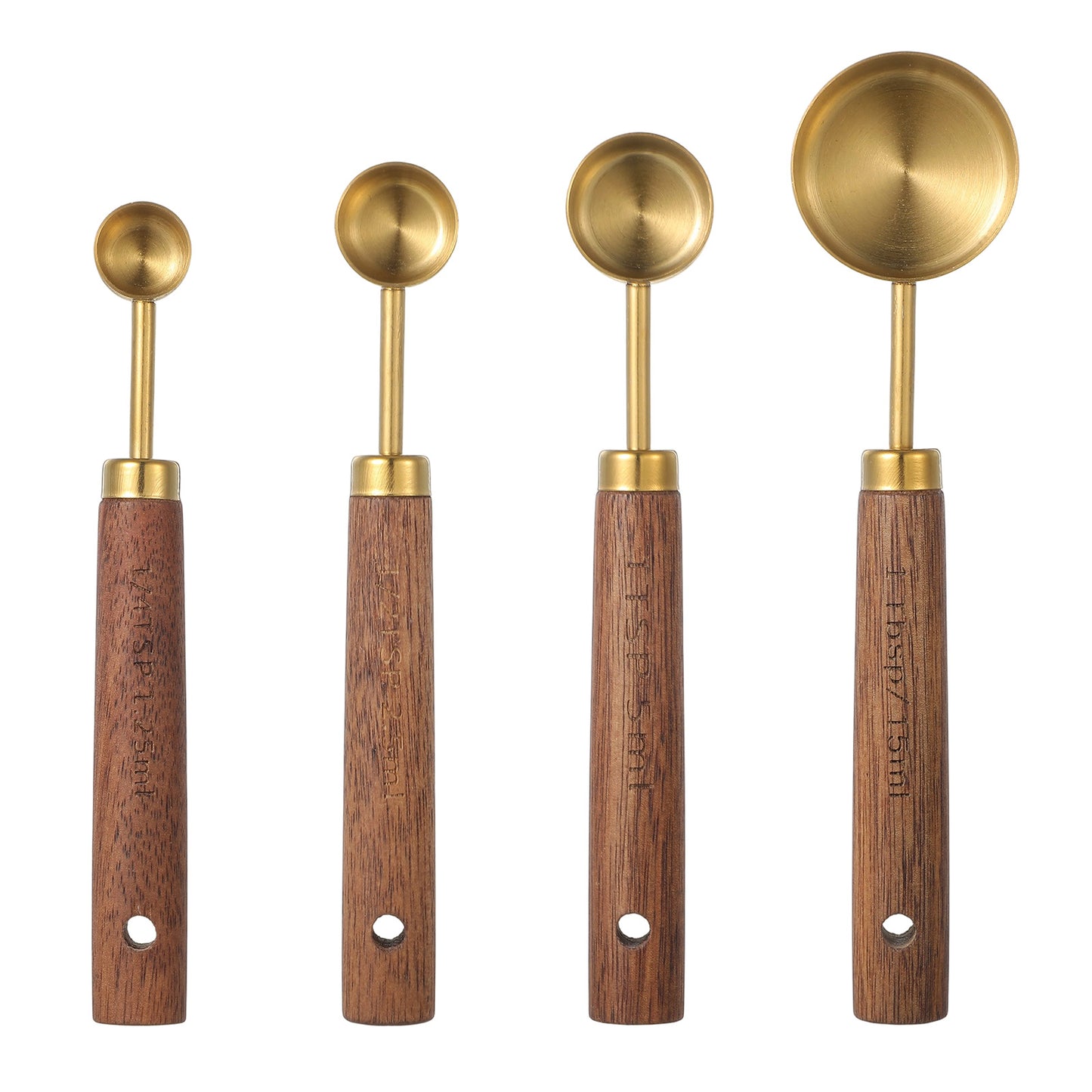 4Pcs Gold Measuring Cups and Spoons Set, Golden Stainless Steel Measuring Spoons with Wooden Handles, Gold Measuring-Cups for Kitchen Baking Cooking Supplies