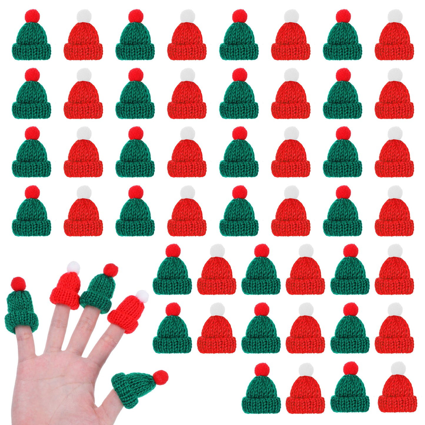 DIVINA VITAE 48 Pieces Christmas Mini Knitting Hat Cute Mini Knitting Doll Hats Mini Hats for Crafts Miniature Hats for DIY Hair Accessories Crafts (Red and Green)