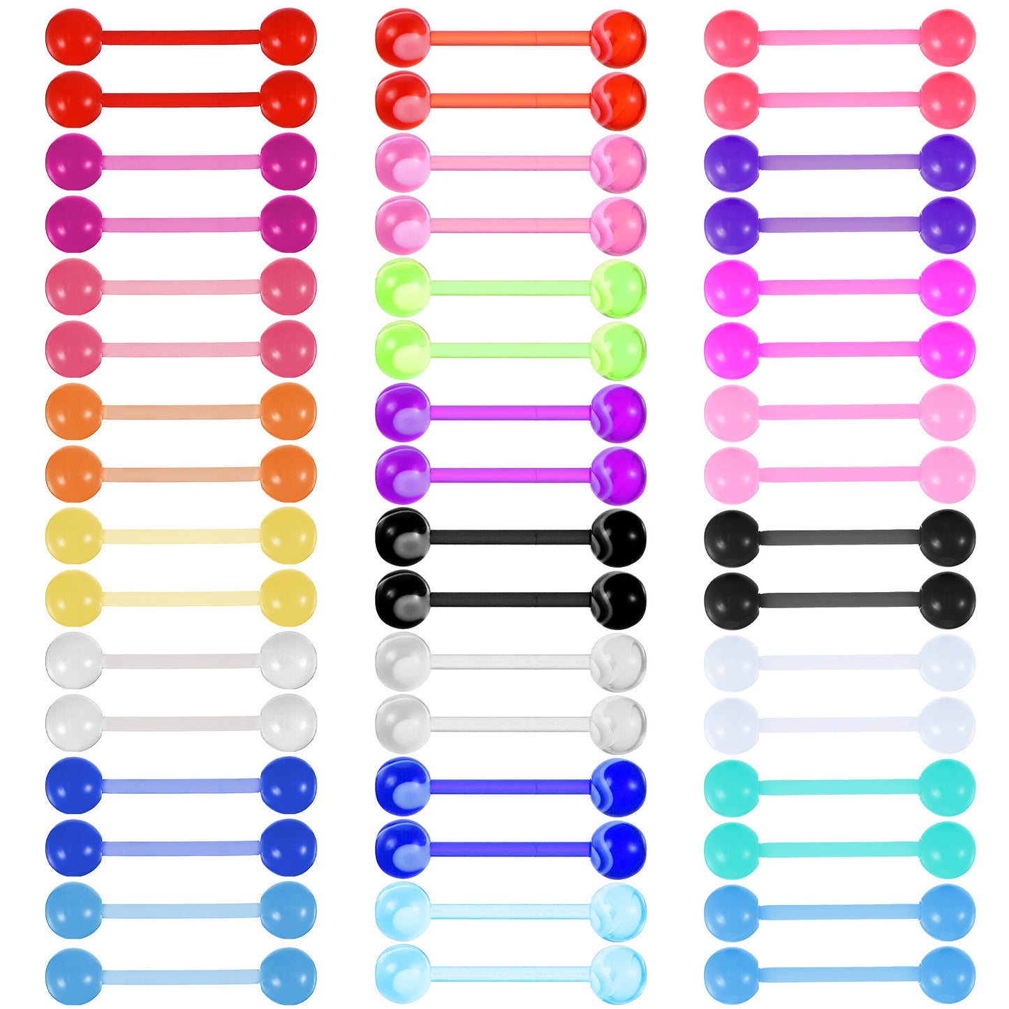 Yolev 48pcs Tongue Piercing Jewelry 14g Glow In Dark Straight Acrylic Barbell Tongue Rings for Women Men Candy Color Flexible Tongues Rings for Women Men