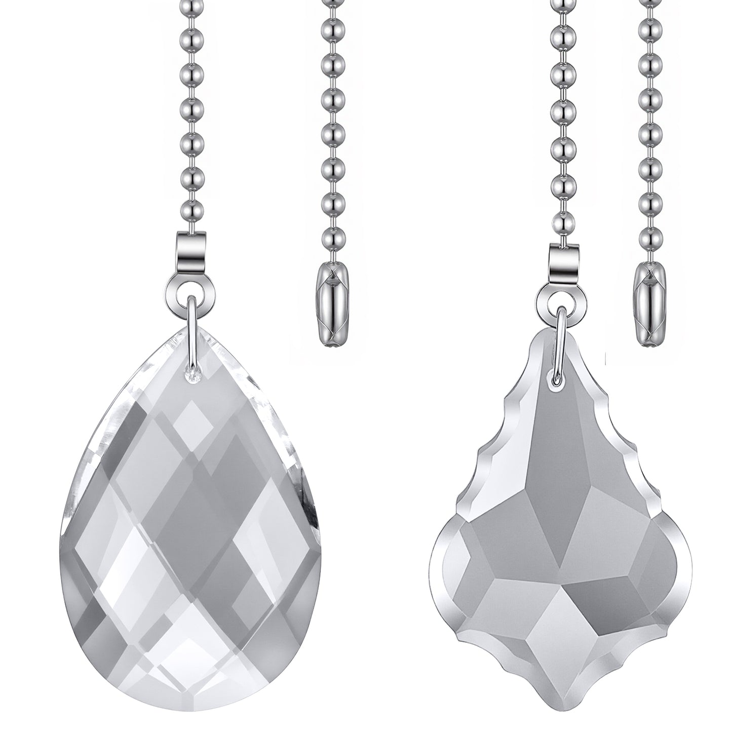 Neyauo 4Pcs Crystal Ceiling Fan Pull Chains 2" Glass Decorative Fan Pull Chain Pendant with 20" Extension Chains and Connector Crystal Fans Pulls Decorative for Bathroom Toilet Light Ceiling