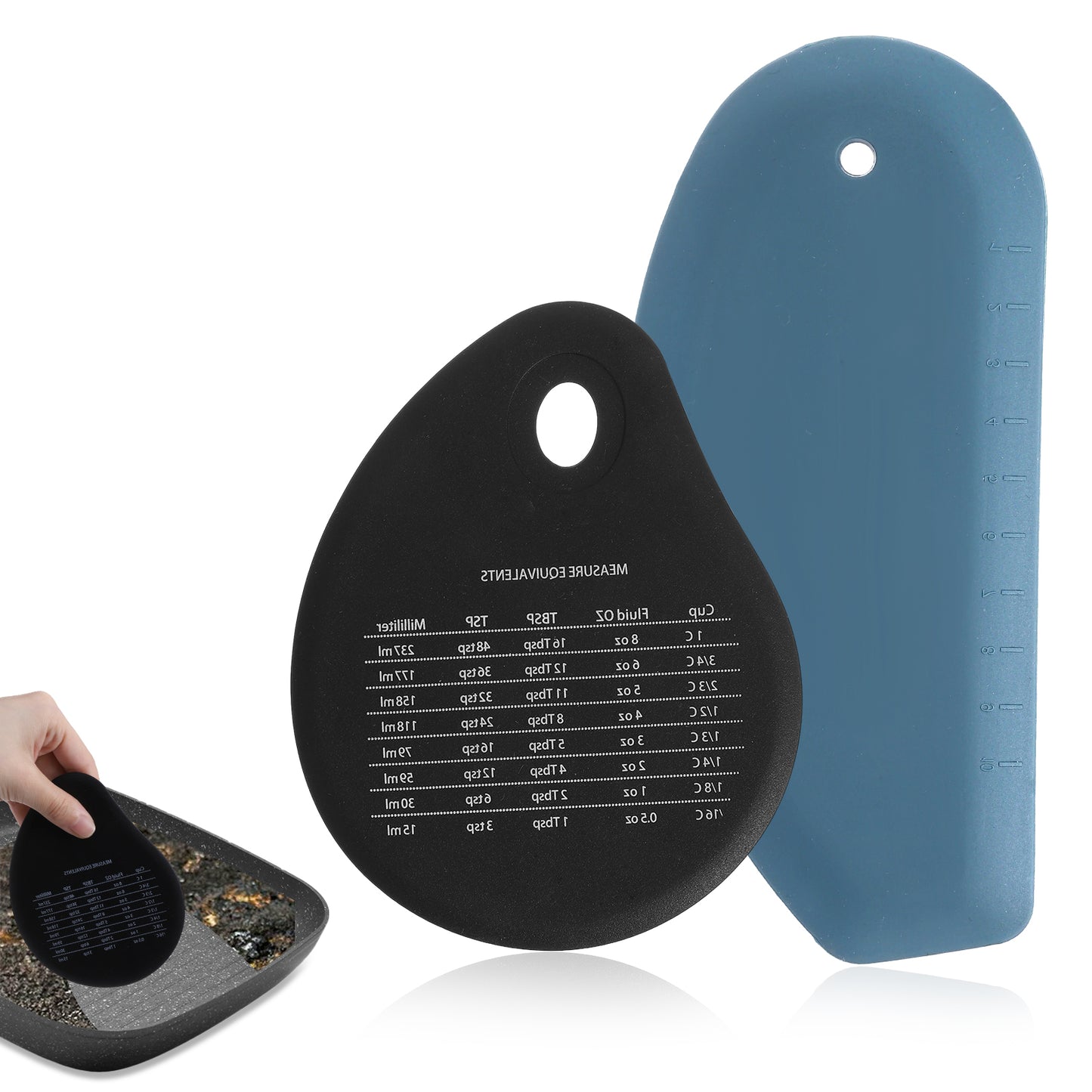 Dough Scraper Tool, 2Pcs Silicone Bowl Scraper Curved Edge Flexible Kitchen Pastry Scrapers for Bread, Cake, Batter, Cheese, Cream, Honey, Jam(Blue, Black)