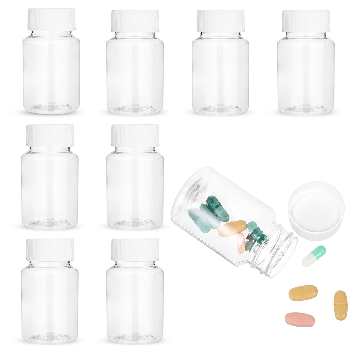 8 Pcs Clear Plastic Bottles,80ml Clear Pill Bottle,Shots Bottles with Lids,Mini Bottles Ginger ShotsBottles Chemical Containers with Caps for Liquid Solid Powder