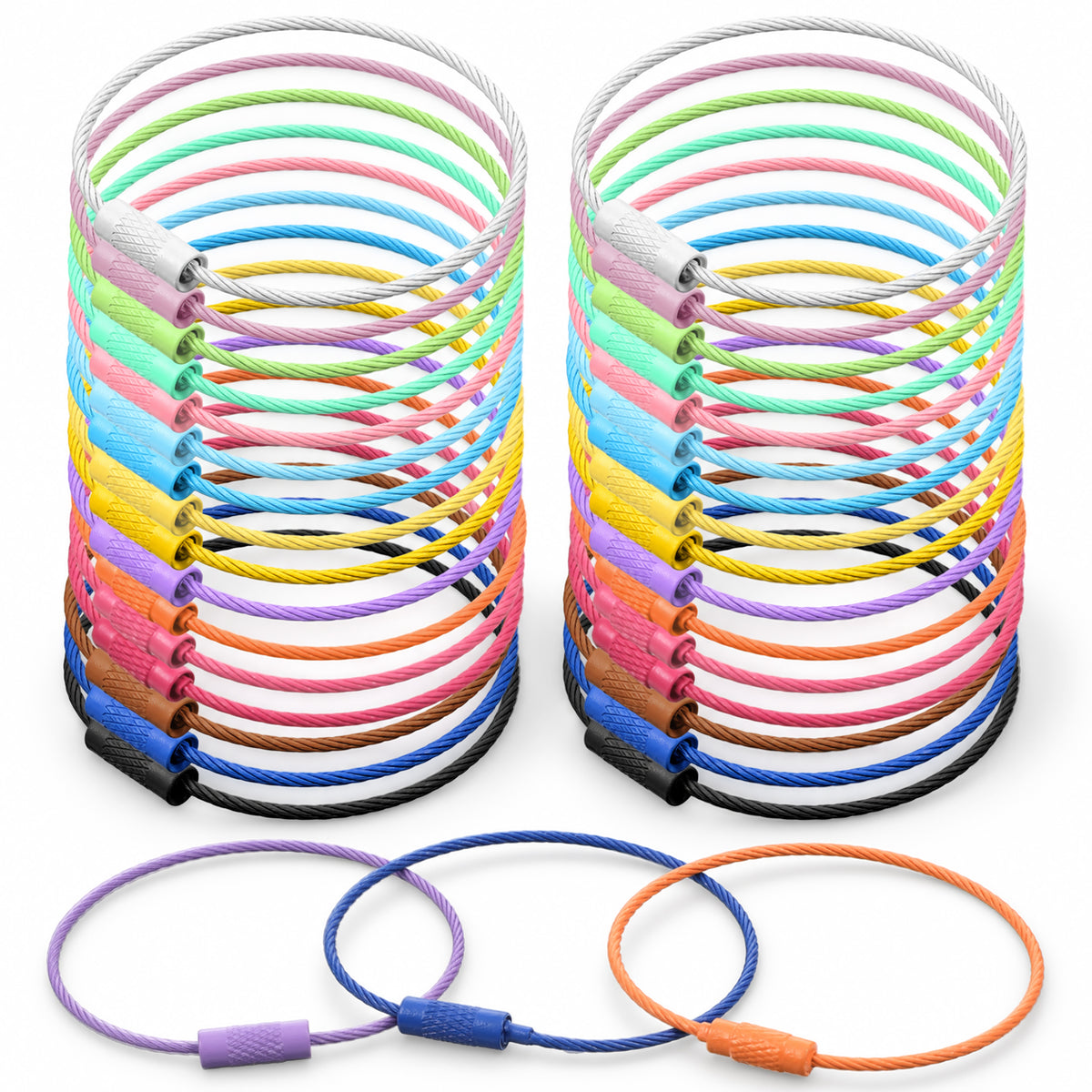 Yykazqe 32 Pack Wire Keychain Cable Multicolor Cable Key Ring 6 inch