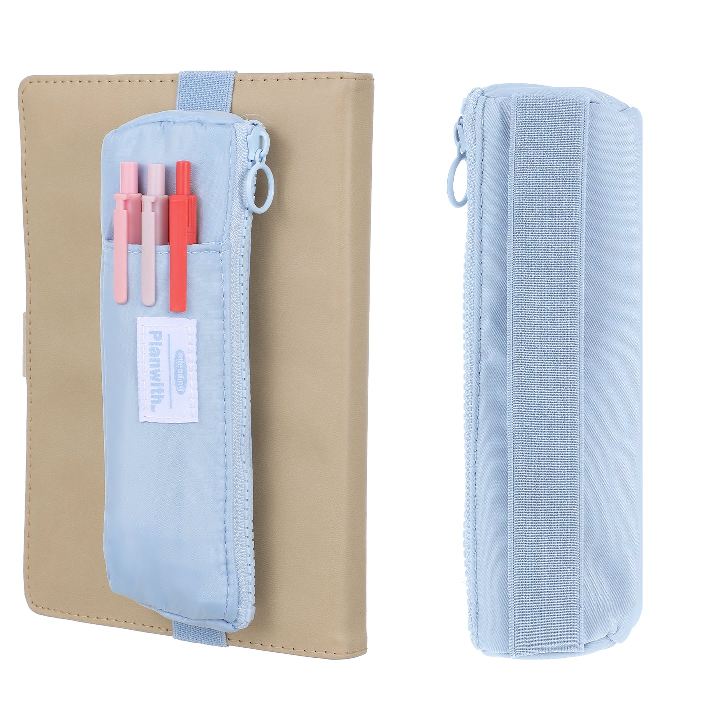 Elastic Pen Holder for Notebook, Zipper Notebook Pencil Pouch Small Pencil Holder Pouch with Adjustable Elastic Band Slim Pencils Bag Journal Pen Holders for Office Home Stationary Supplies(Blue)