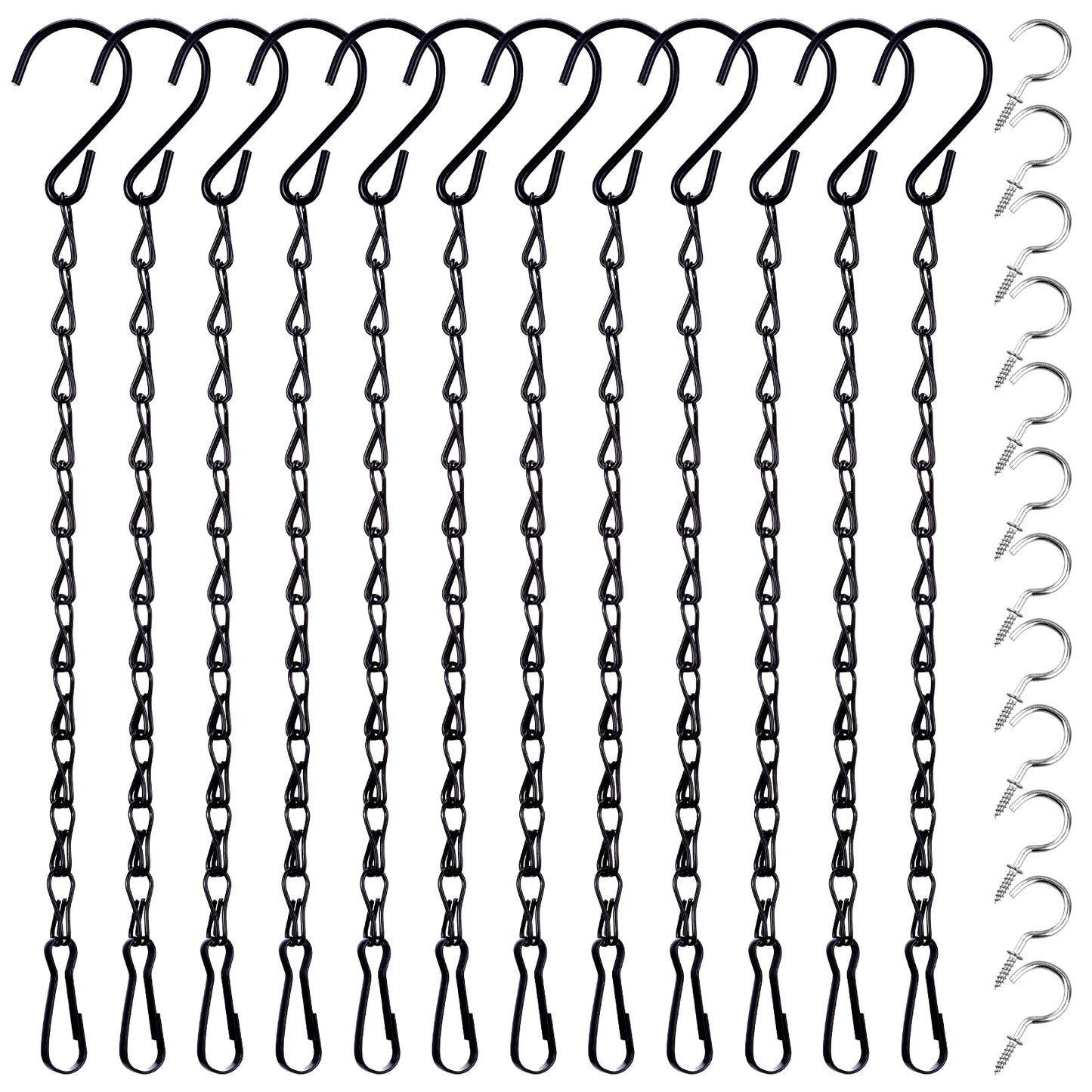 Yolev 12Pcs Black Chain for Hanging Plants 9.5 Inch Hanging Chains with 12pcs Ceiling Hooks Small Hanging Basket Chain Kits for Bird Feeders Planters Lanterns Wind Chimes Ornaments Outdoor Indoor Use