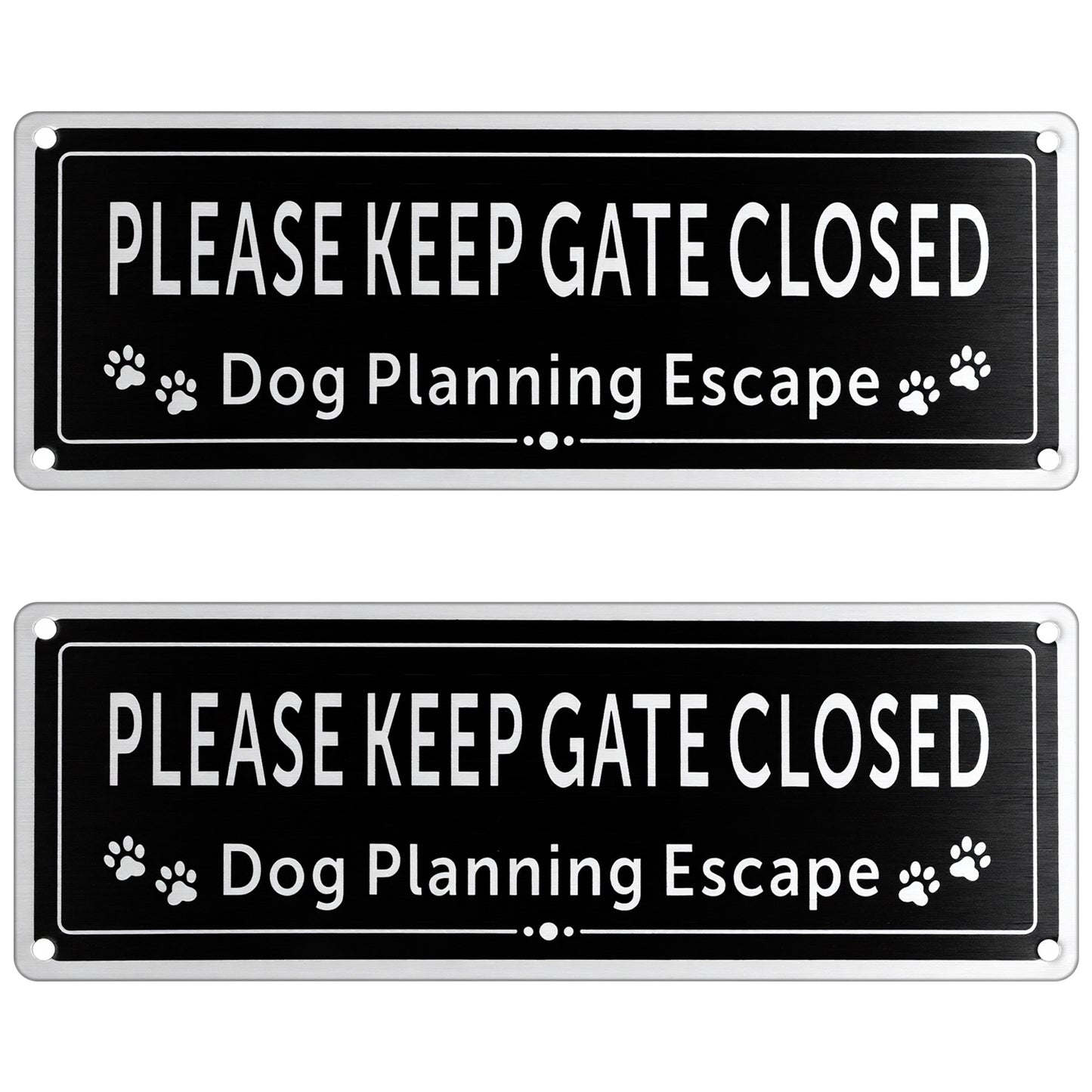 Please Keep Gate Closed Sign - 2 Pack, Rustic Metal “Dog Escape Prevention” Warning Sign for Yard, Farm & Fence - UV Protected, Weather Resistant Brushed Aluminum, 3.5”x9.8”