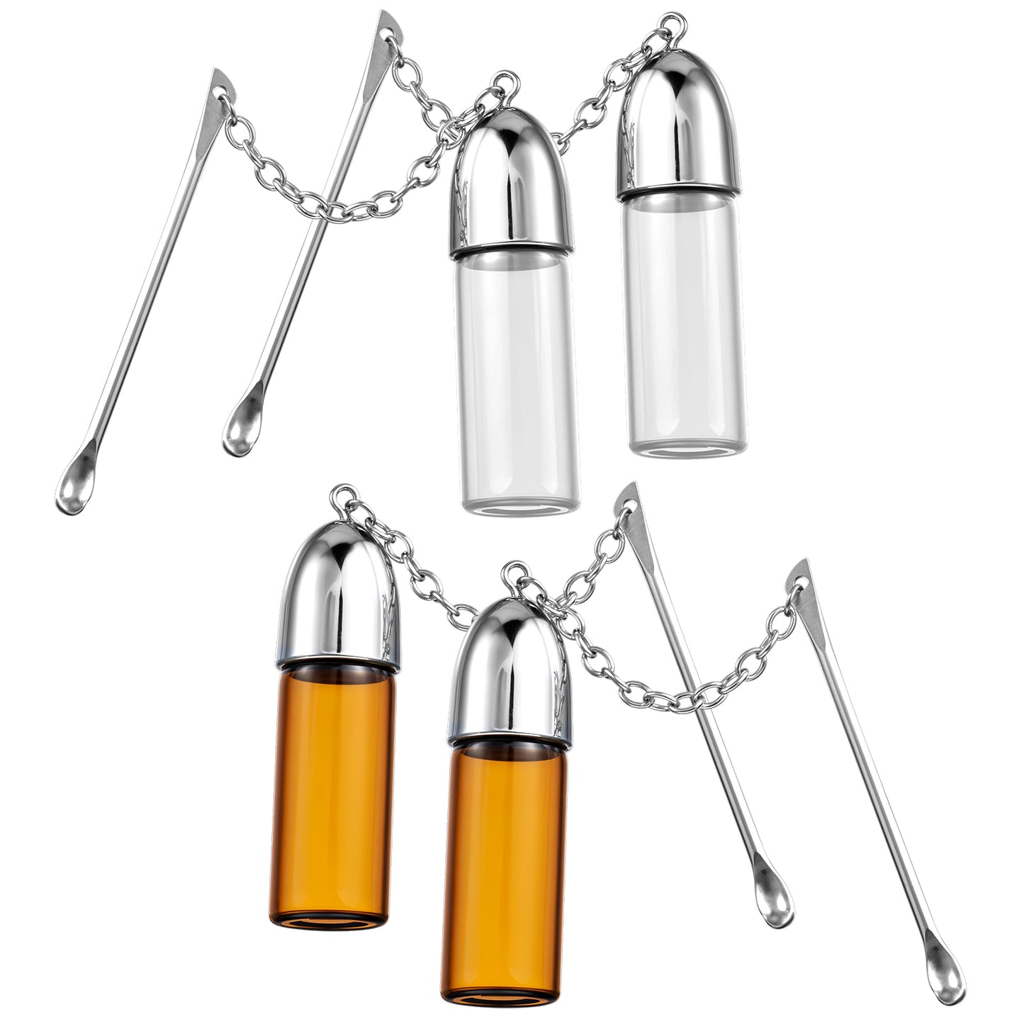 Tucnoeu 4 Pcs Vial with Spoon Travel Spice Containers Portable Glass Jar Spice Dispenser Airtight Storage Bottle for Pepper,Salt(Brown+Clear)