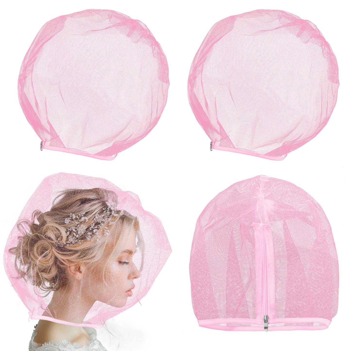 Lusofie 4pcs Makeup Protector Hood Washable, Breathable Mesh Makeup Hood Zipper Closure Face Cover, Reusable Make up Face Cover for Women Girls Beauty Weddings(Pink