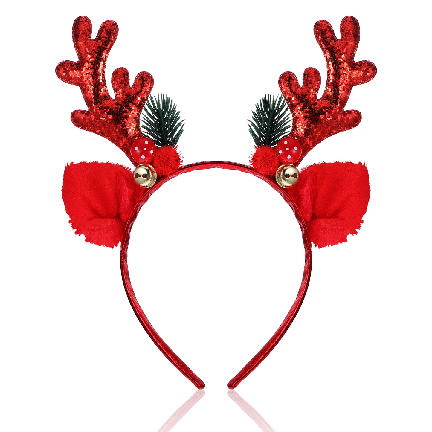 Reindeer Antlers Christmas Headband For Christmas Costume Red Glitter Christmas Headbands for Adults and Kids With Bell Sequined Antler Headband Xmas Hair Accessories