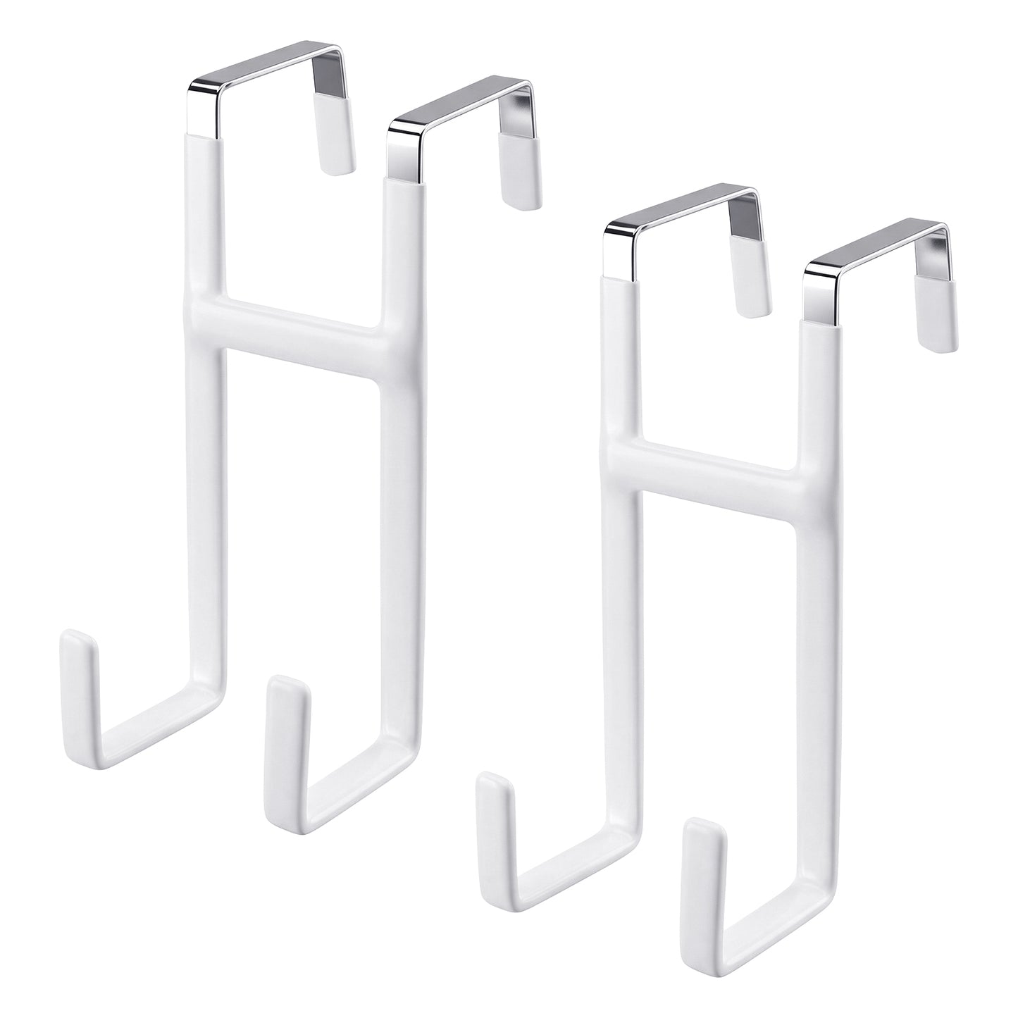 HekouJiub Over The Door Hooks, 2 Pack Dual-Hook Over The Door Hanger, Heavy Duty Metal Hanger with Non-Slip Rubber Organizer Hooks for Bathroom Bedroom Hanging Clothes Towels Hats Bags (White)