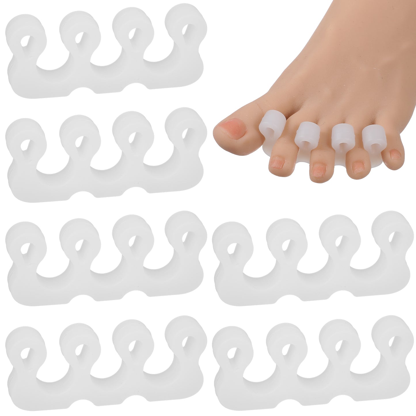 6pcs Silicone Toe Separators, Toe Separators for Pedicure, Toes Spreader for Straightening Overlapping Toes, Bunions(White)