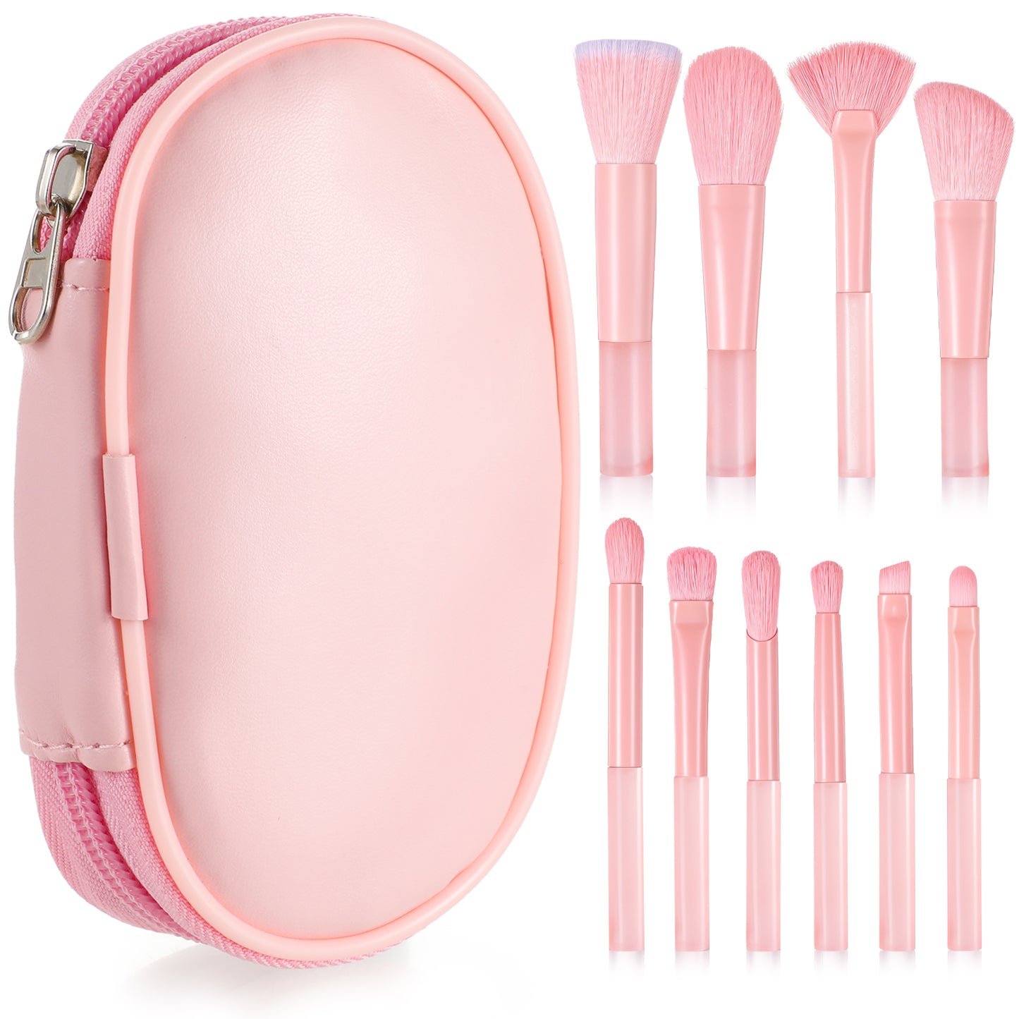 10 Pcs Travel Makeup Brush Set With Case Pink Mini Makeup Brushes Portable Make Up Brush Full Complete for Foundation Powder Eyeshadow Highlight Contour Blush Eye Shadows Lips Brush Makeup