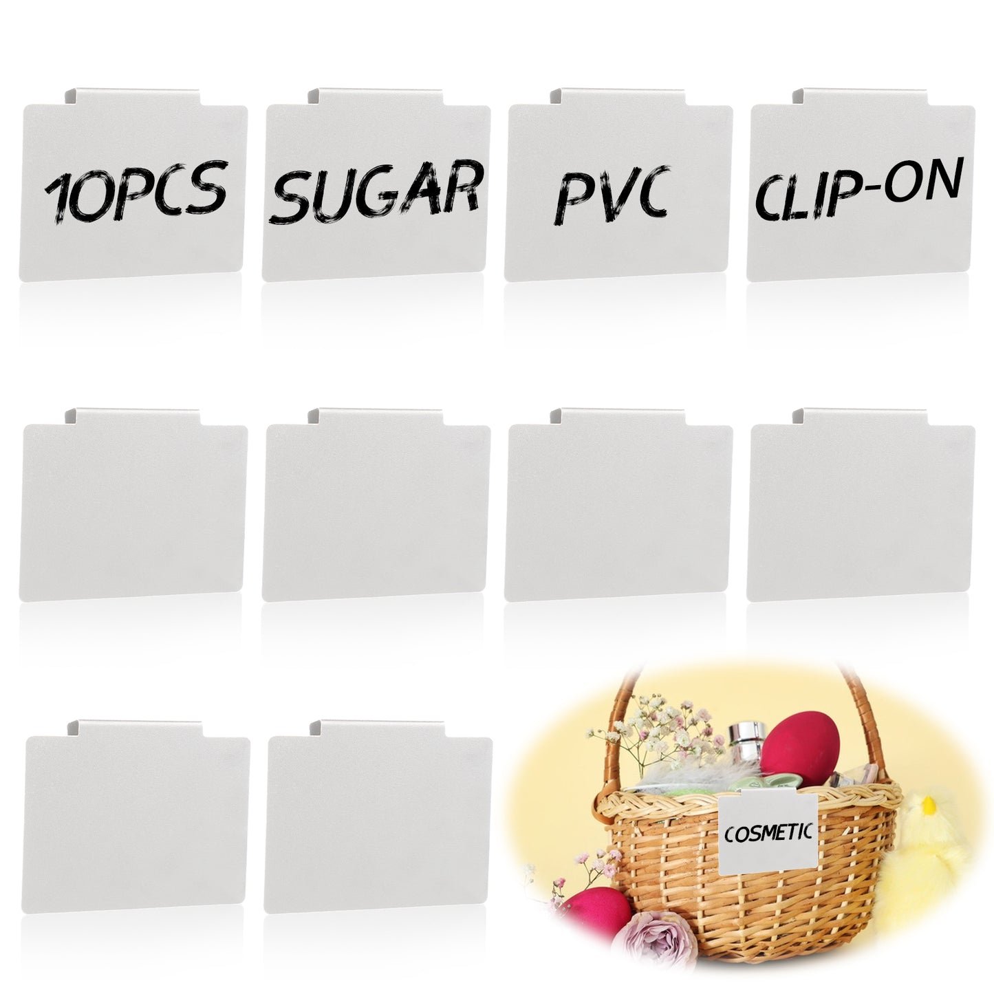 10pcs Basket Label Clips,Basket Labels Clip On for Storage Bins,Reusable Labels for Food Containers,Plastic Label Clip,Removable Storage Bin Labels for Storage Bin Basket Box Hanging Bin Clip Label