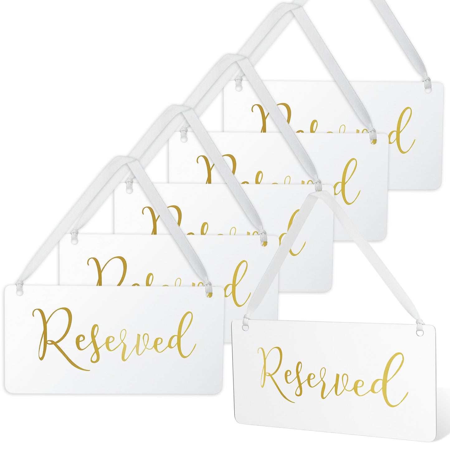 Hekoujiub 6 Pcs Reserved Seating Signs Acrylic Reserved Seating Signs for Weddings with Ribbon, Can Be Hung for Weddings, Church Pews, Restaurants, Etc. (Gold Lettering)