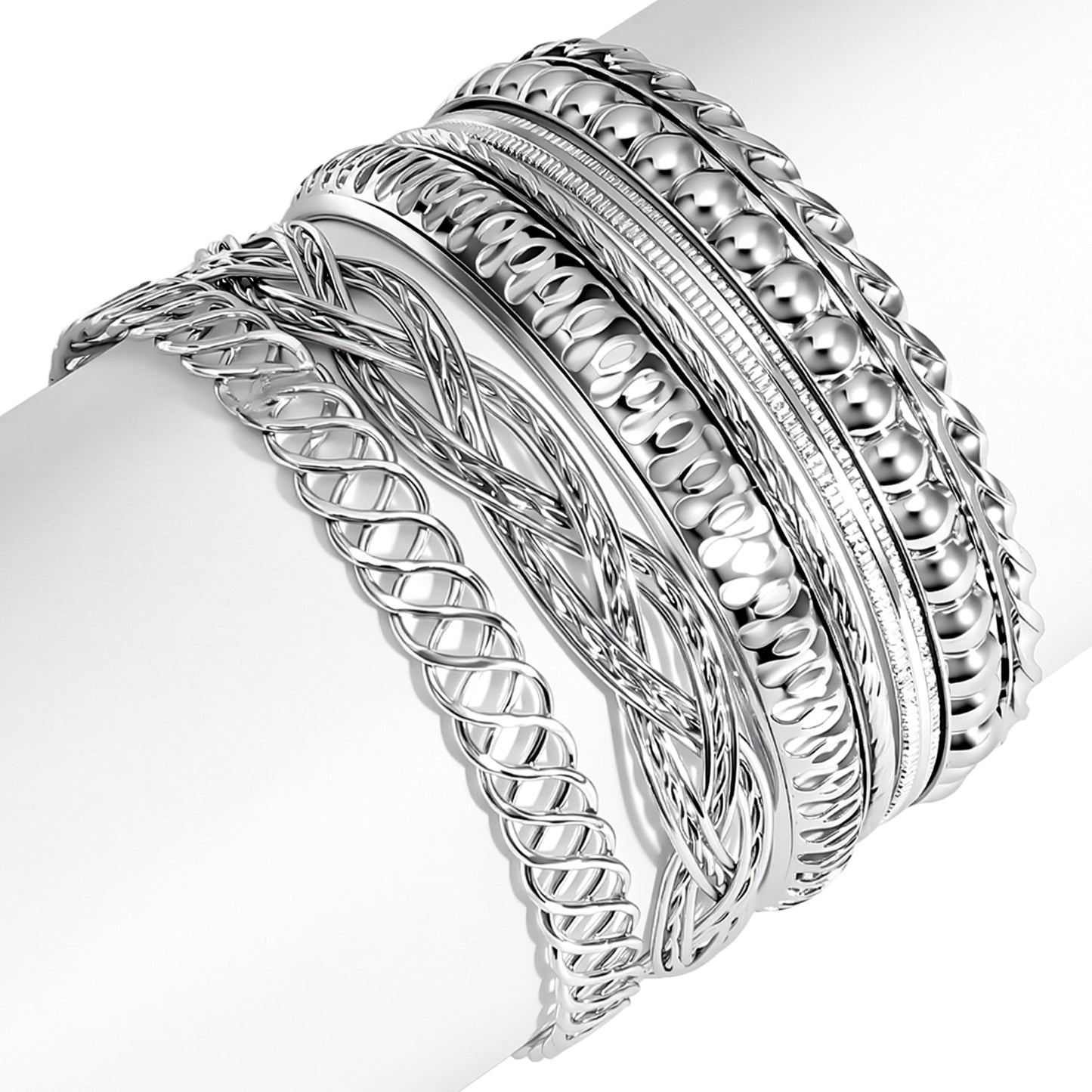 Neyauo 7Pcs Bangle Bracelets Set for Women (Silver)