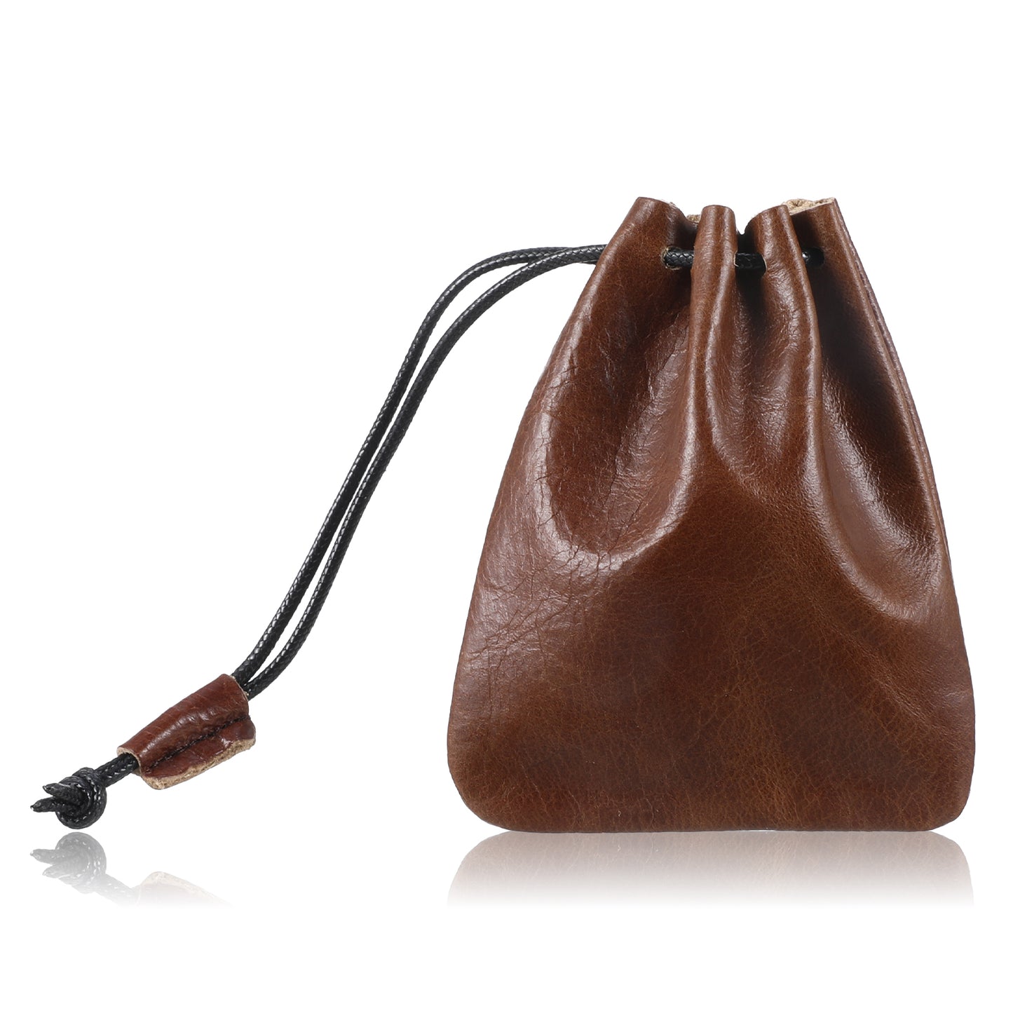 Small Leather Pouch - Cowhide Vintage Drawstring Leather Pouch for Coin Earphone Keys Cards - Small Travel Pouch for Men Women