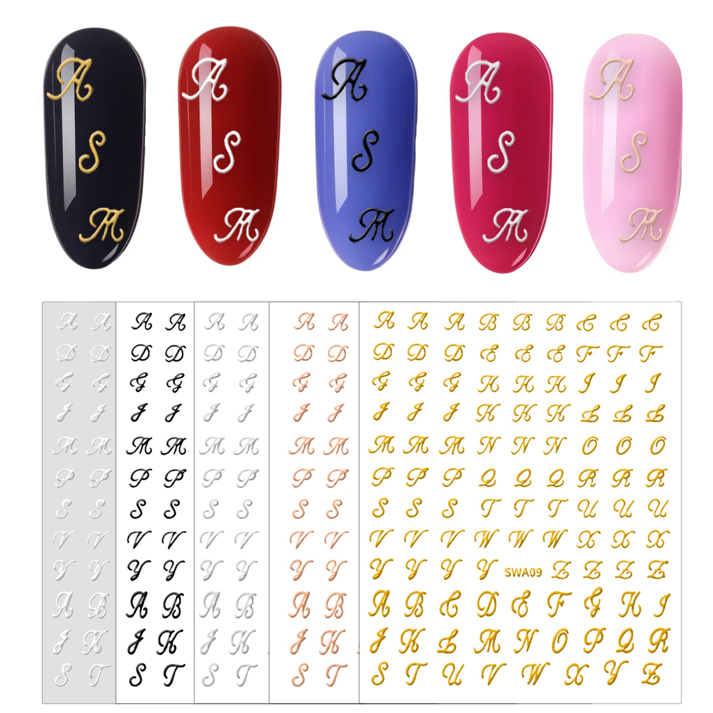 10Sheets Old Alphabet Numbers Nail Stickers Old Letters Nail Art Stickers Decals Self-Adhesive