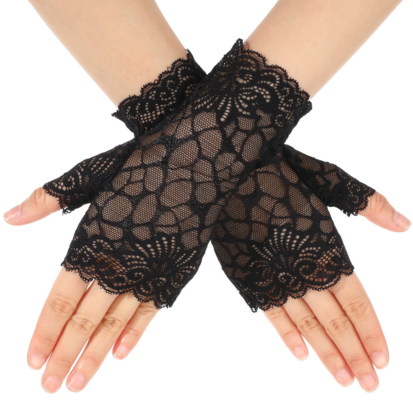 HekouJiub Short Lace Gloves Fingerless Black Lace Gloves for Women Bridal Opera Evening Wedding Party Prom Cosplay Gothic Accessories