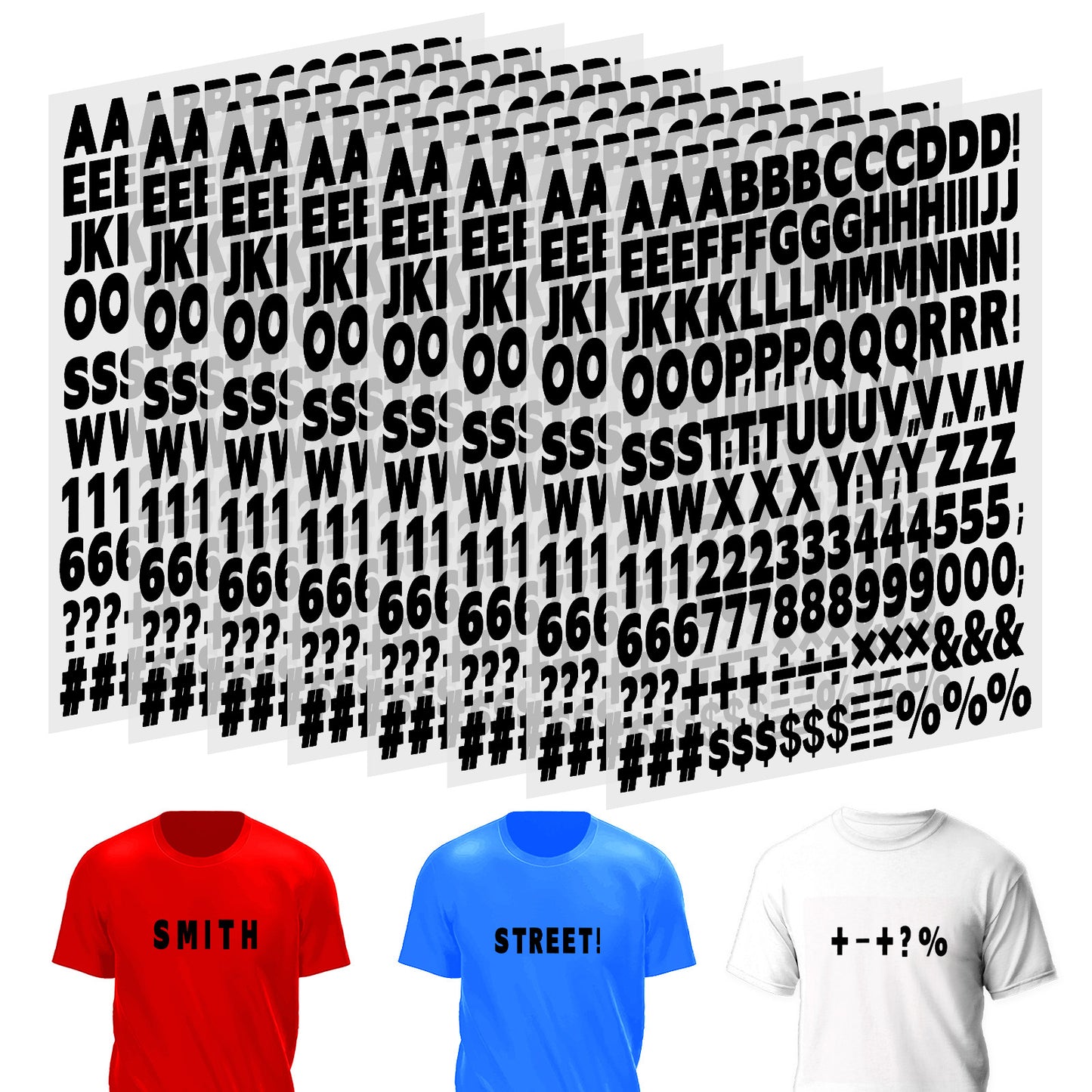 8 Sheets 1328pcs Iron-on Vinyl Black alphanumeric Black