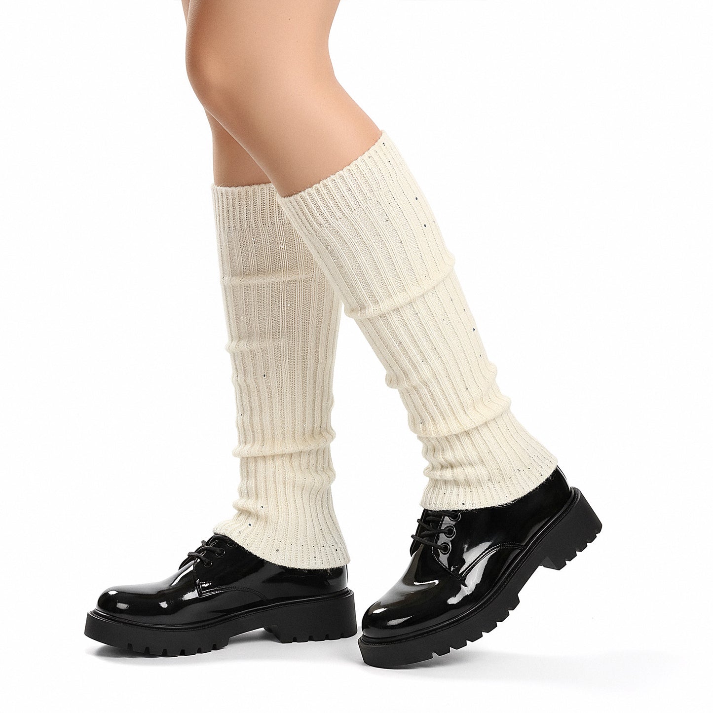 Yolev White Leg Warmers Y2K Ankle Warmers with Sequin RuffleCute Crochet Leg Warmers for Women Ruffle Long Sock Boot Socks Goth Y2K Accessories