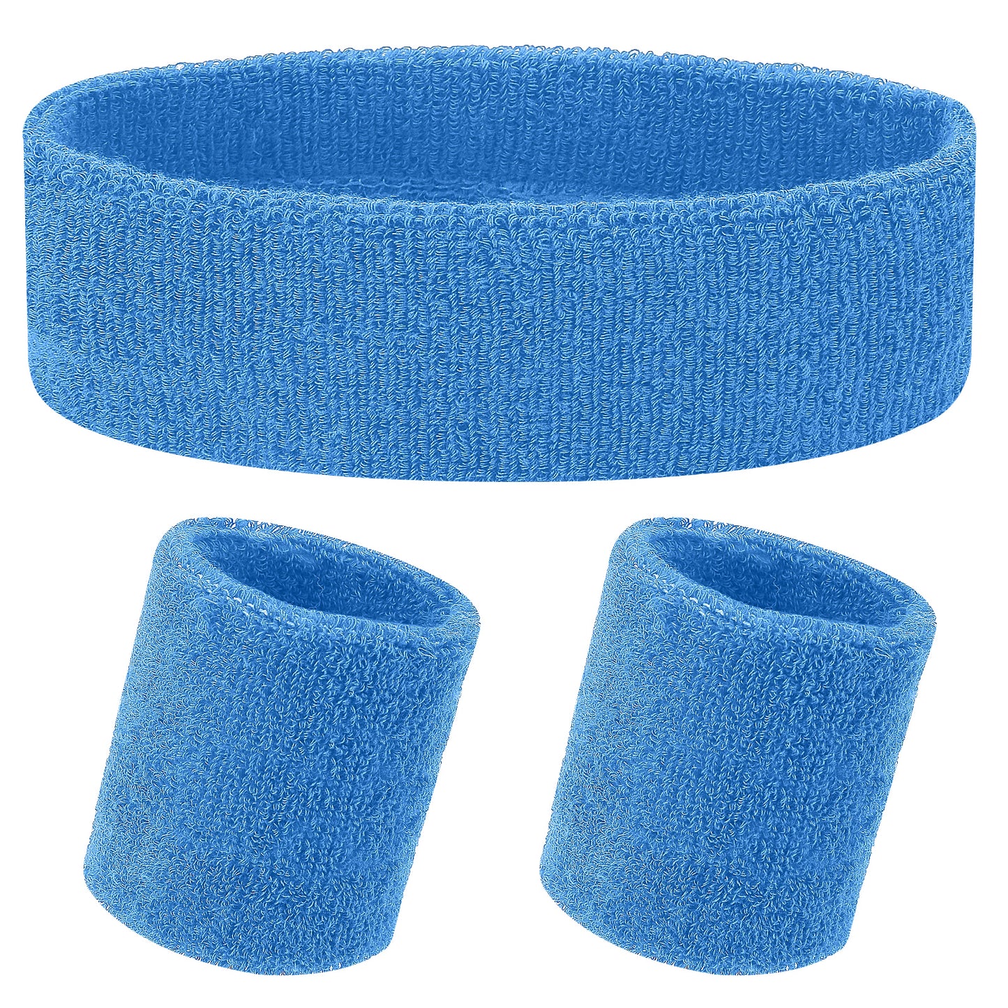Yolev 3Pieces Sweatband Set, Sports Headband and Wristbands, Set of 1 Headband and 2 Wristbands, for Athletic Men and Women, Black and Neon Green, One Size(Light blue)