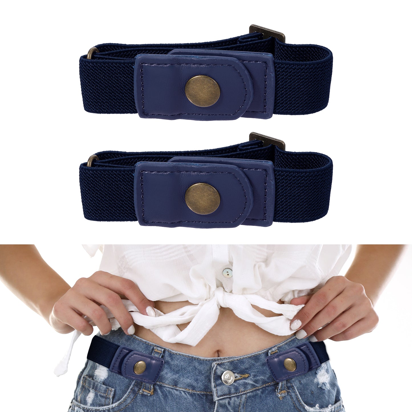 Invisible No Buckle Belt No Buckle Belts for Men Adjustable Belt Women Side Belt without Buckle Elastic Stretch(blue)