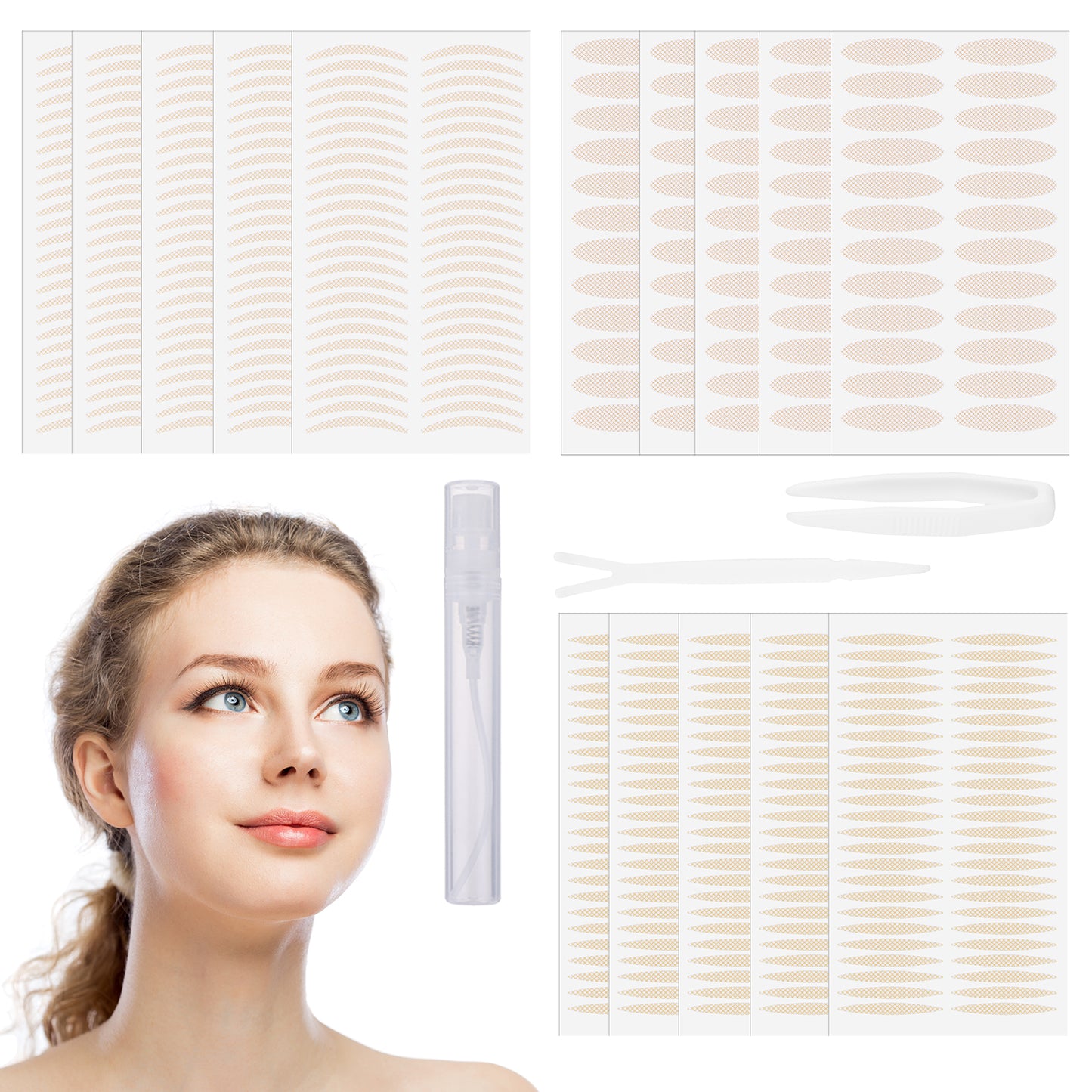720pcs Natural Eyelid Lift Strips,Double Eyelid Tape,Invisible Eyelid Tape,Waterproof Eyelid Tape with Y-Bar,Clip and Spray Bottle (3 size)