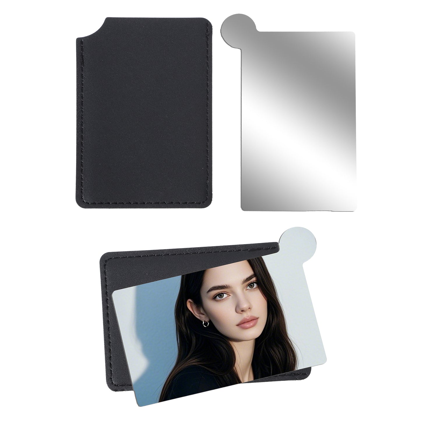 Tucnoeu 4 Pcs Pocket Mirror, Compact Travel Makeup Mirrors with Leather Case, Mini Handheld Purse Mirror for Women Men, Black