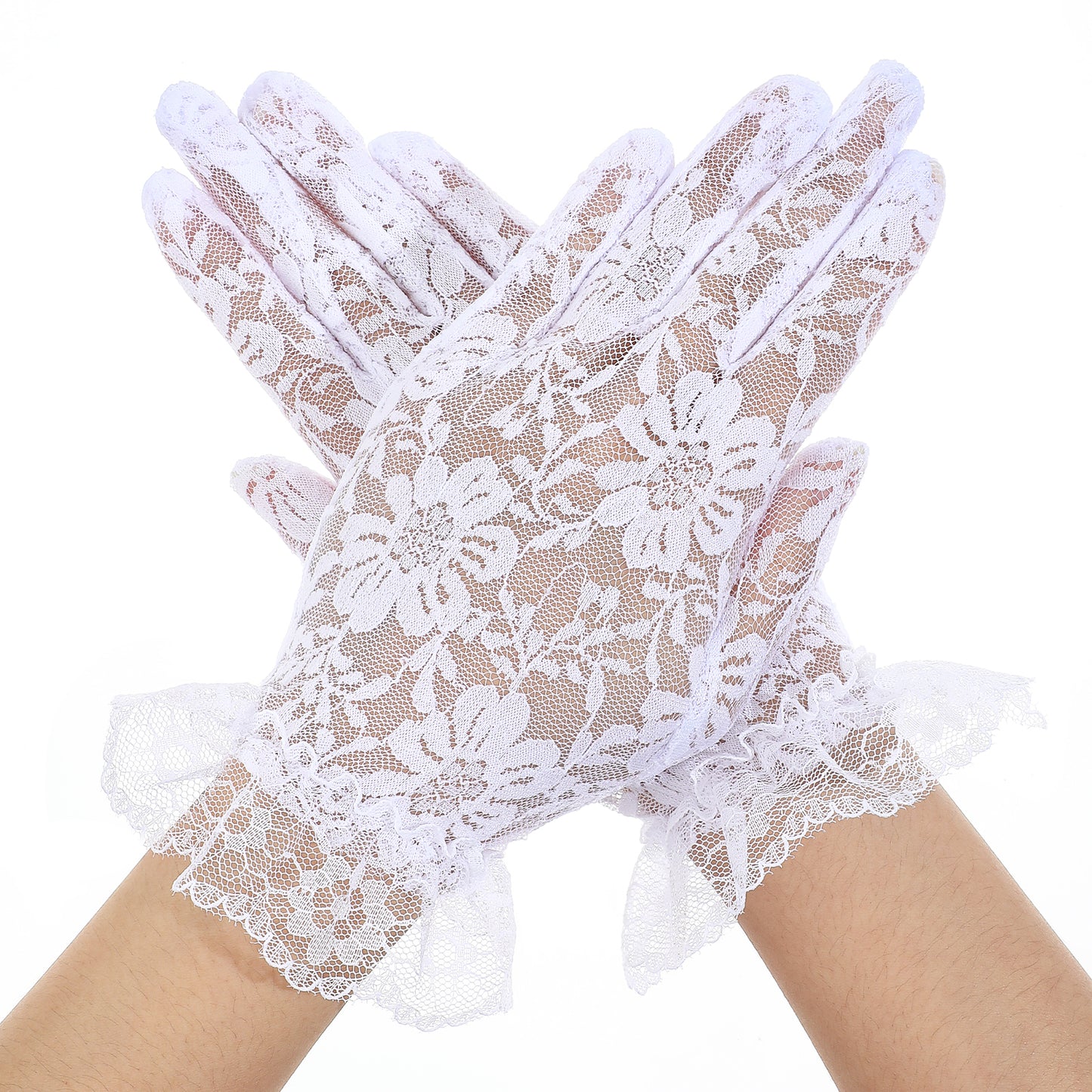 Neyauo Girls Lace Gloves White Tea Party Gloves for Little Girls White Lace Princess Glove Short Princess Wedding Dress up Mitten Tea Party, Wedding, Pageant & Cosplay