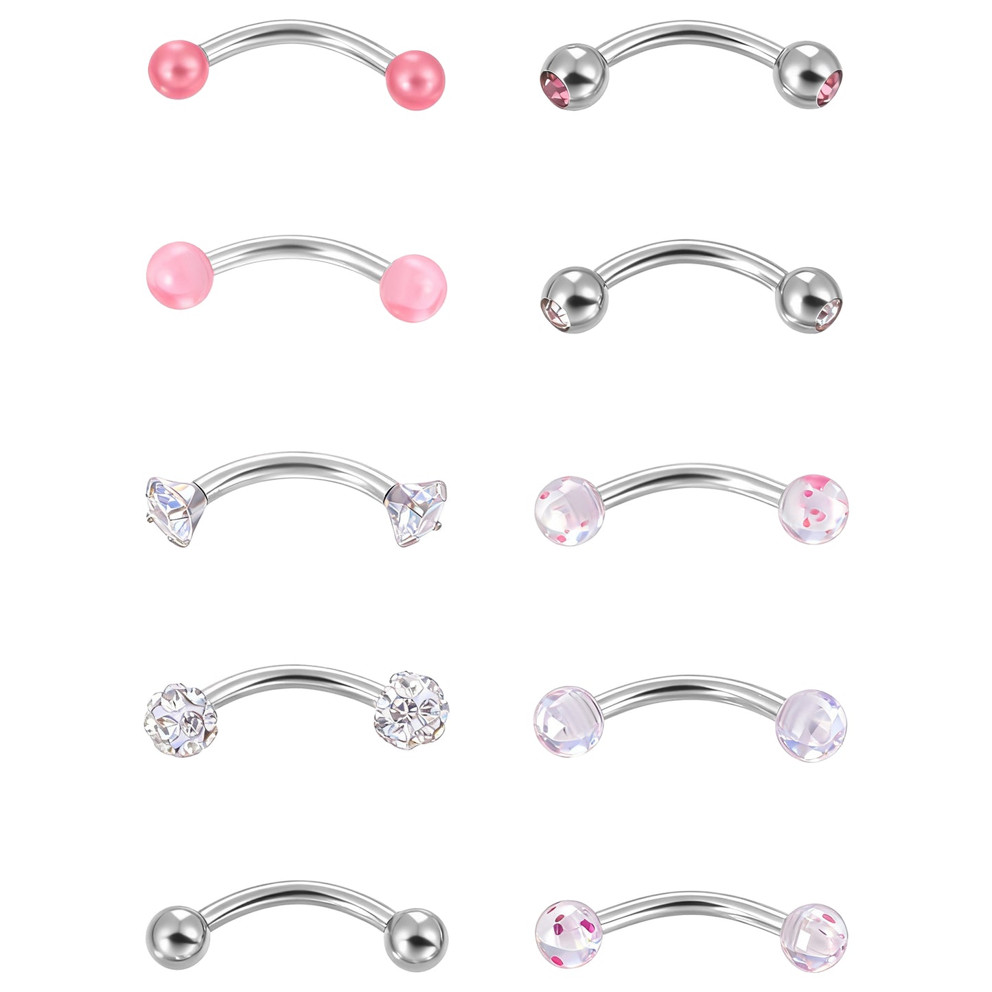Josojoou 10PCS Eyebrow Piercing, 18G Snake Eyes Piercing Jewelry Tongue, Curved Barbell Eyebrow Rings, for Piercings on The Earlobe, Eyebrows, Lip and Tongue.