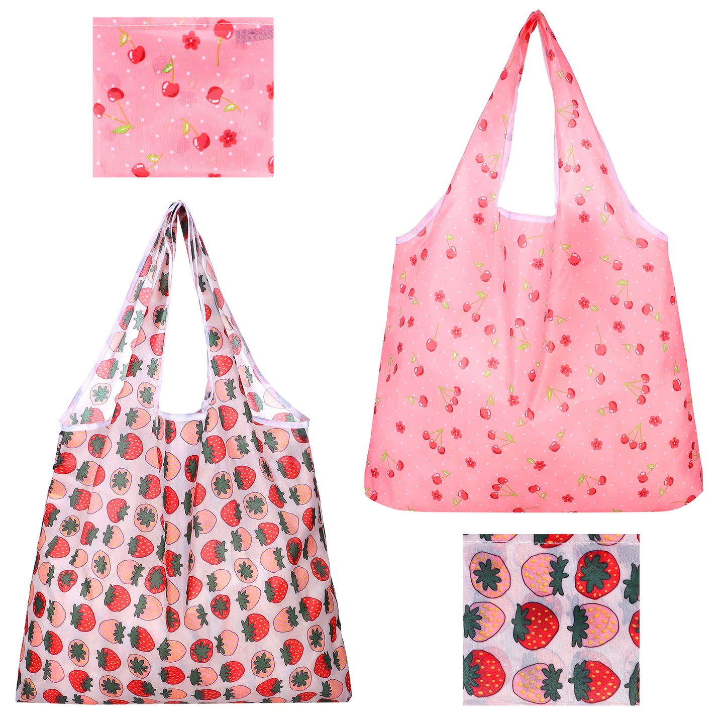 Foldable Reusable Shopping Bags - 2 Pack Large Reusable Grocery Bags, Washable Polyester Tote with Handles, Eco-Friendly and Compact for Travel & Daily Use (Pink & Red)