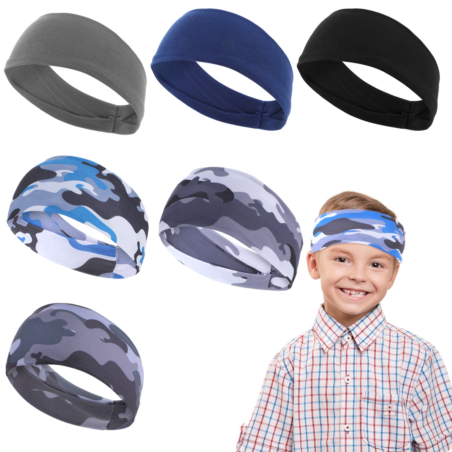 6 Pcs Kids Boys Headbands for Boys Athletic Sweatbands Boys