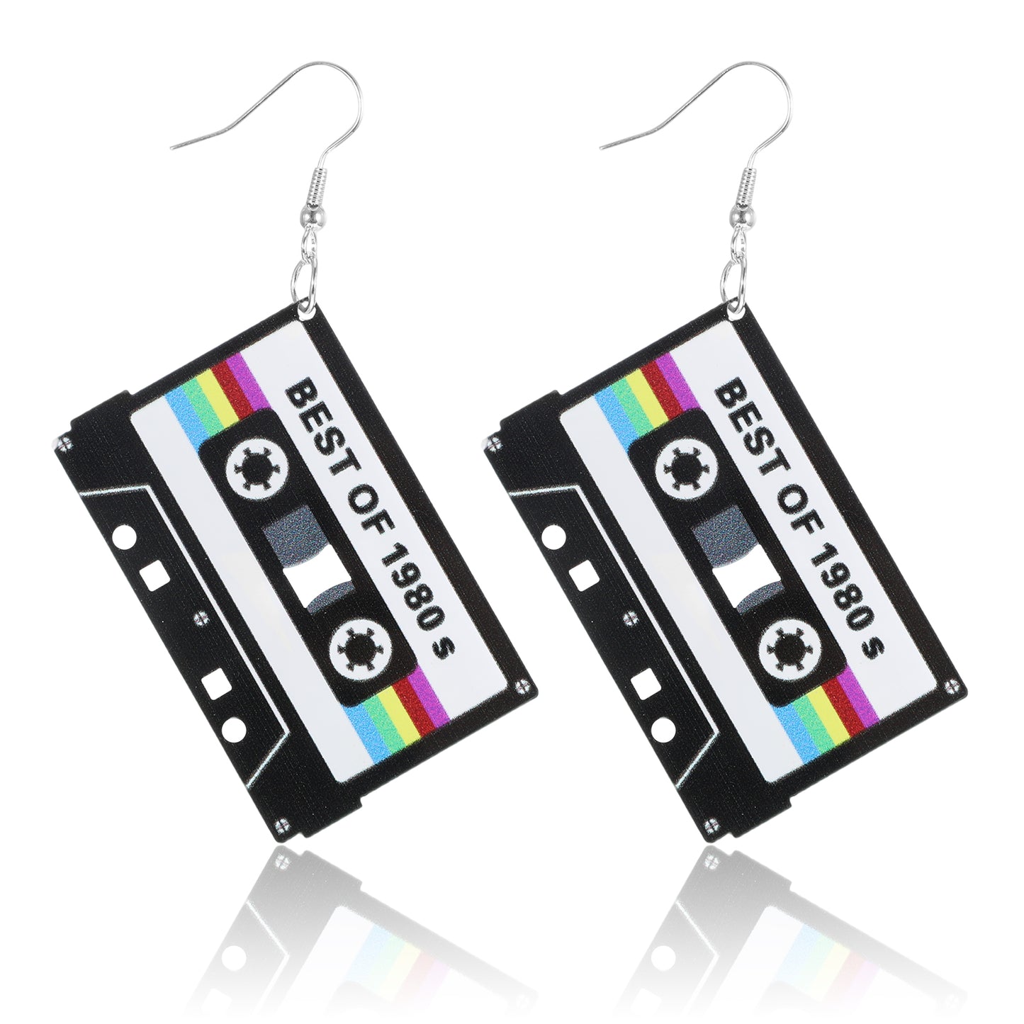 80s Earrings for Women 90s Retro Cassette Tape Neon Earrings Acrylic Radio Drop Earring Neon Jewelry for 80s/90s Halloween Cosplay Glow Party Music Festival Costume(Black)