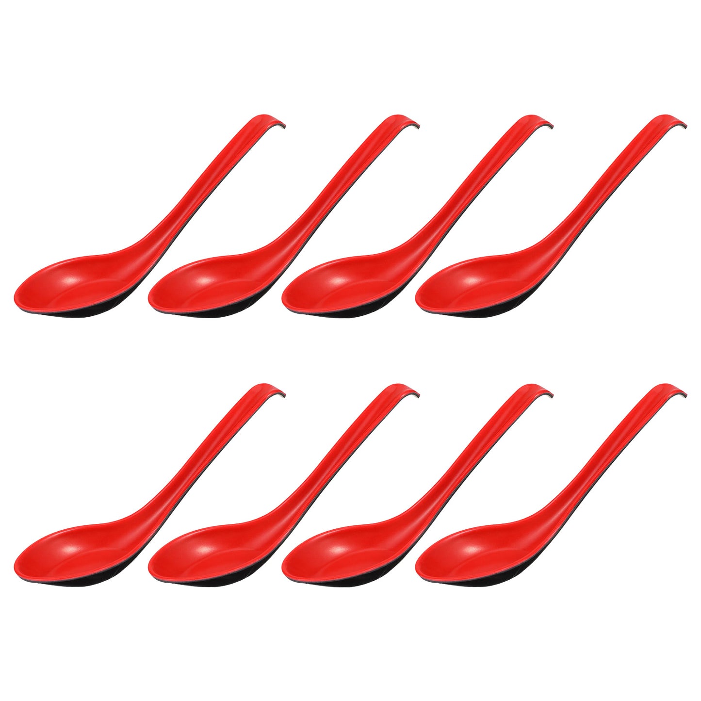 8 Pcs Asian Soup Spoons, Ramen Spoon, Japanese Soup Spoon, Chinese Won Ton Spoons with Long Handle and Hook for Soba, Rice, Pho, Ramen, Noodle(Red and Black)