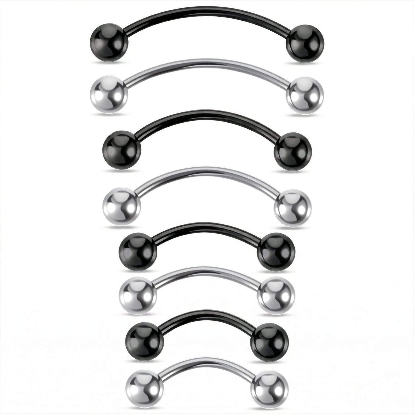 8 Pcs 20G Curved Barbell Piercing Jewelry Stainless Steel Snake Eye Tongue Rings 4 Sizes Vertical Labret Lip Jewelry Eyebrow Piercing Belly Button Ring Eyebrow Ring For Women (6mm 8mm 10mm 12mm)