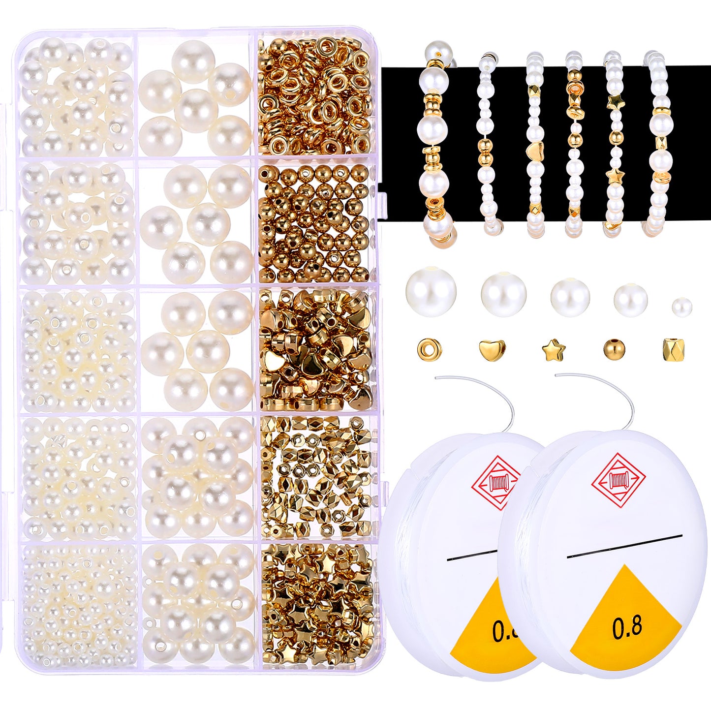 Tucnoeu Pearl Beads for Jewelry Making,720PCS Pearl Beads for Bracelets,Small Pearl Beads and Gold Beads Beading Kit for DIY Crafts,Jewelry Making Kit
