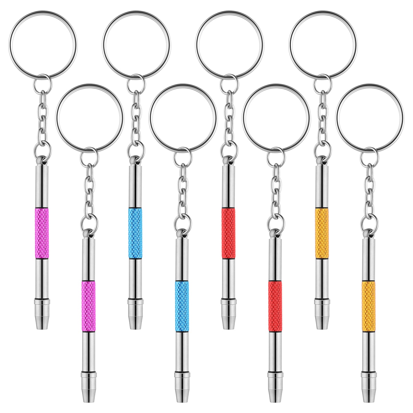 Tucnoeu 4 Pcs Mini Eyeglass Screwdriver, 4 in 1 Precision Screwdriver Kit, Eyeglass Repair Set, Sunglass Watch Toy Repair with Keychain, Stainless Steel Alloy Tool (4 Colors)