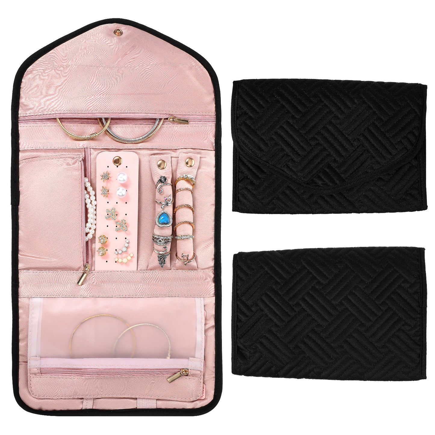 Josojoou Travel Jewelry Bag, Jewelry Travels Organizer, Foldable Jewellery Travel Organizer for Women, Suitable for Necklaces, Earrings, Rings, Bracelets, Watches, Pin