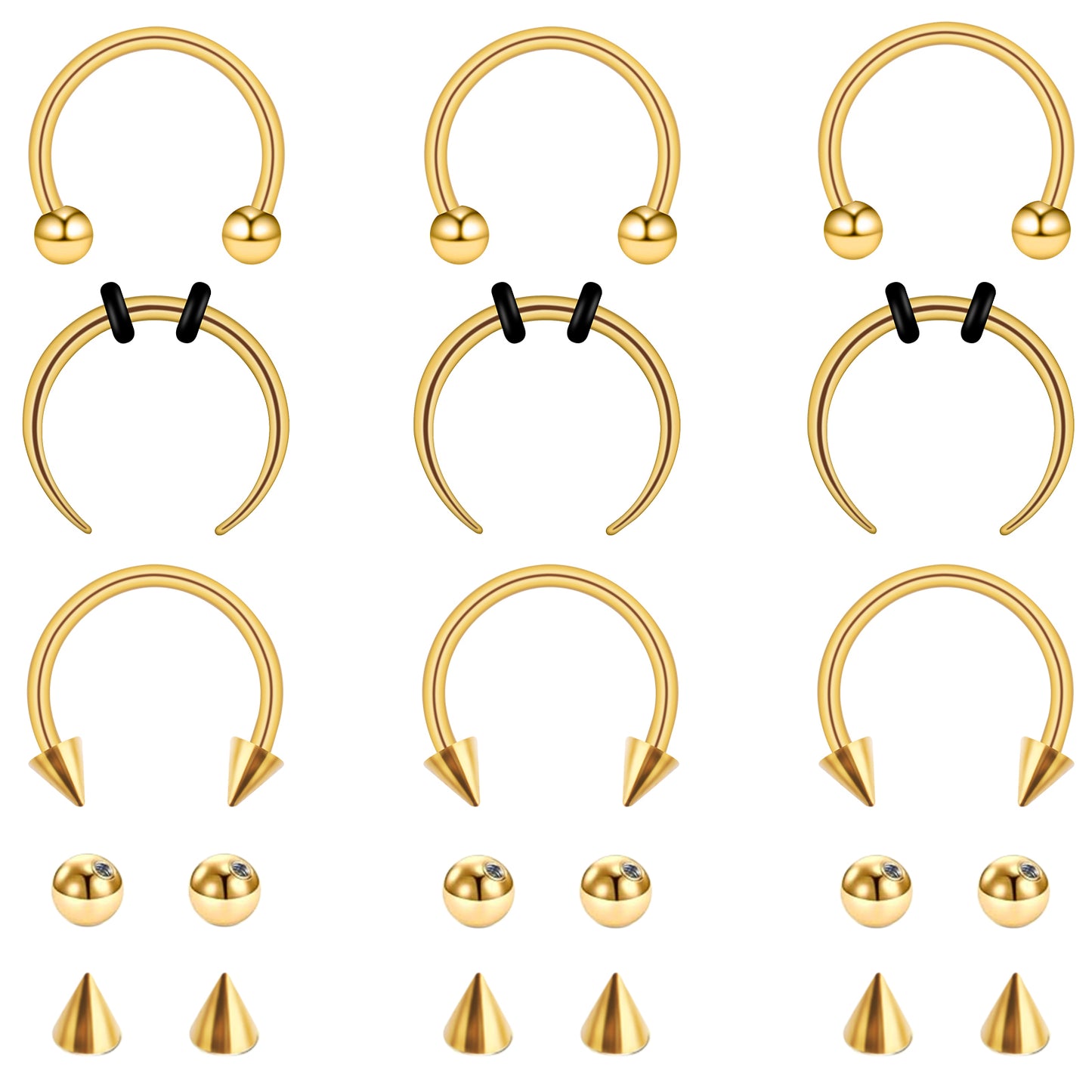 HaiFafafaing 9PCS Horseshoe Septum Rings 16g GoldSurgical Steel Nose Septum Jewelry with Balls & Spikes Snake BiteHorseshoe Earring Hoop Eyebrow Tragus Lip Ring for Women Men Gold