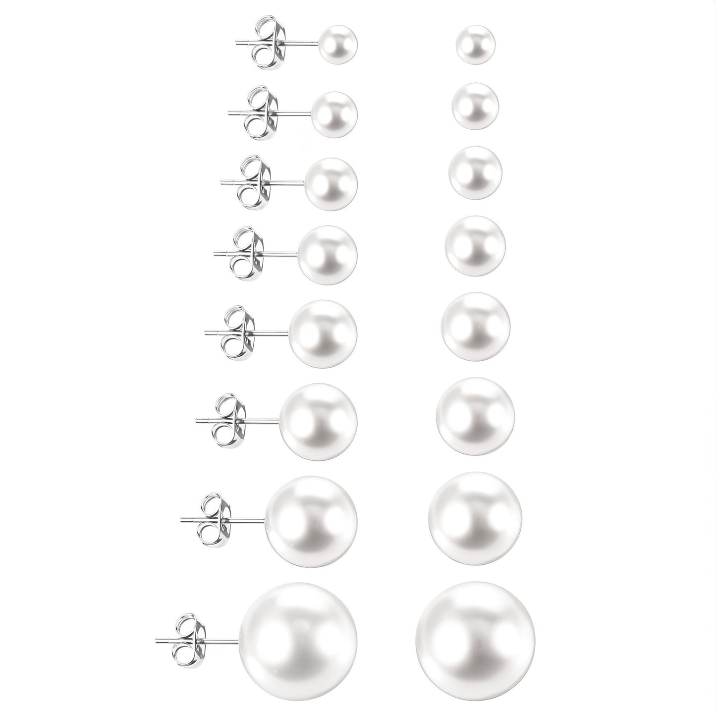 8 Pairs Pearl Stud Earrings for Women 3-12mm Pearl Earings Set Fake Pearls Jewelry Gift For Bridal Wedding Multiple Piercing